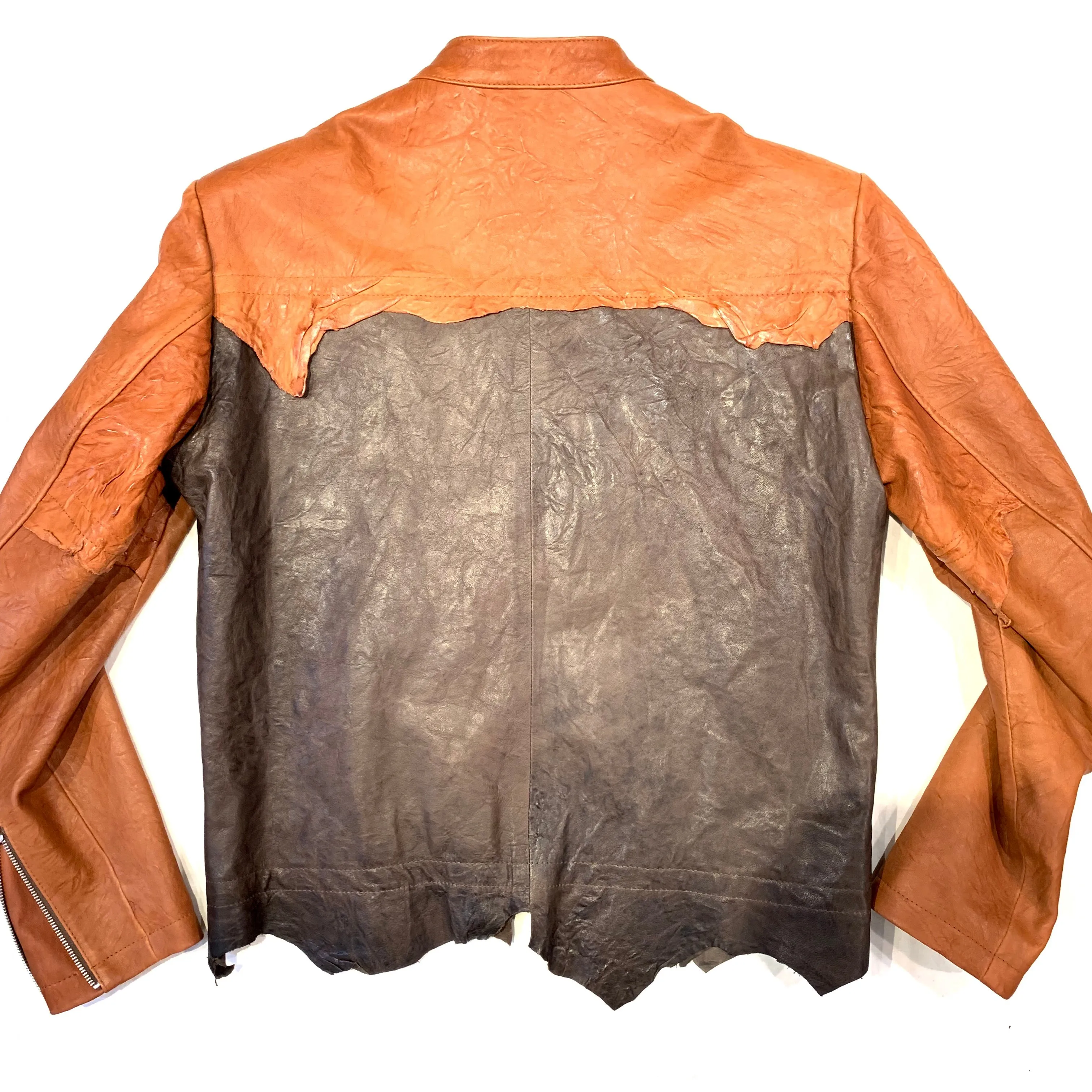 Kashani Brown Two Tone Raw Cut Lambskin Leather Jacket