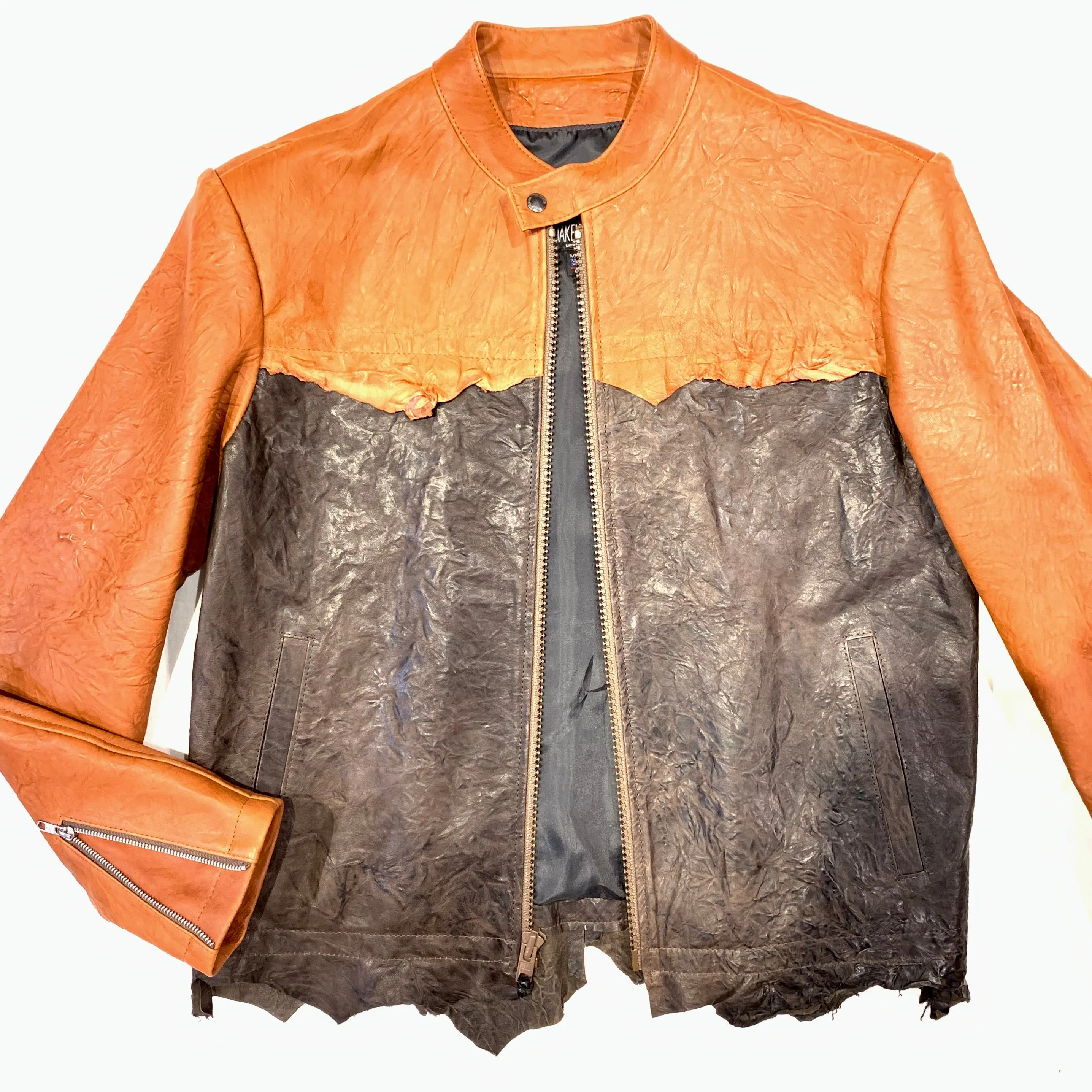 Kashani Brown Two Tone Raw Cut Lambskin Leather Jacket