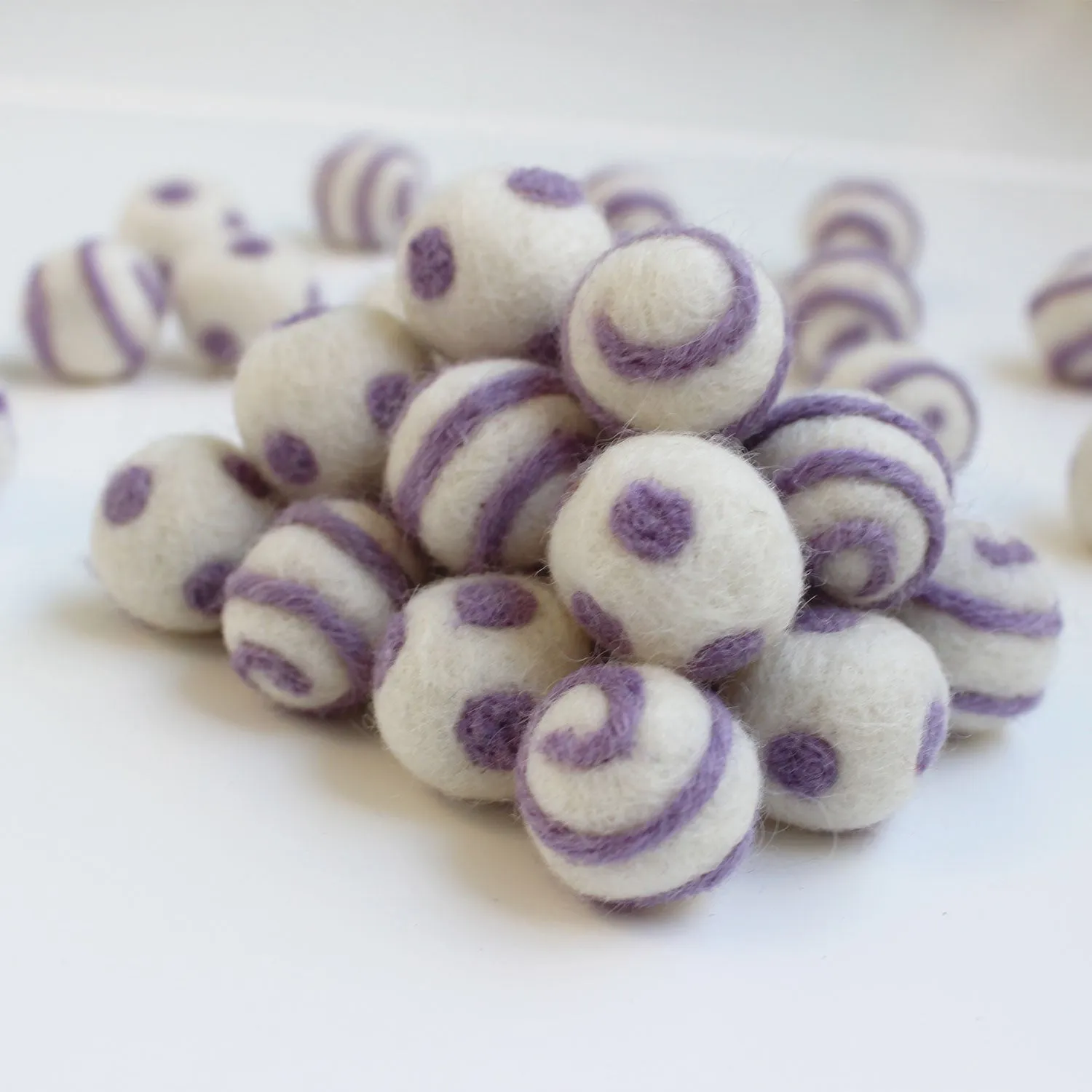 Lavender On White Polka Dot Swirl Felt Balls