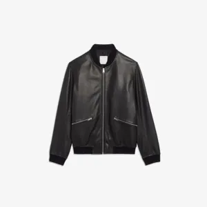 Leather bomber jacket with zip Sandro, color noir / gris