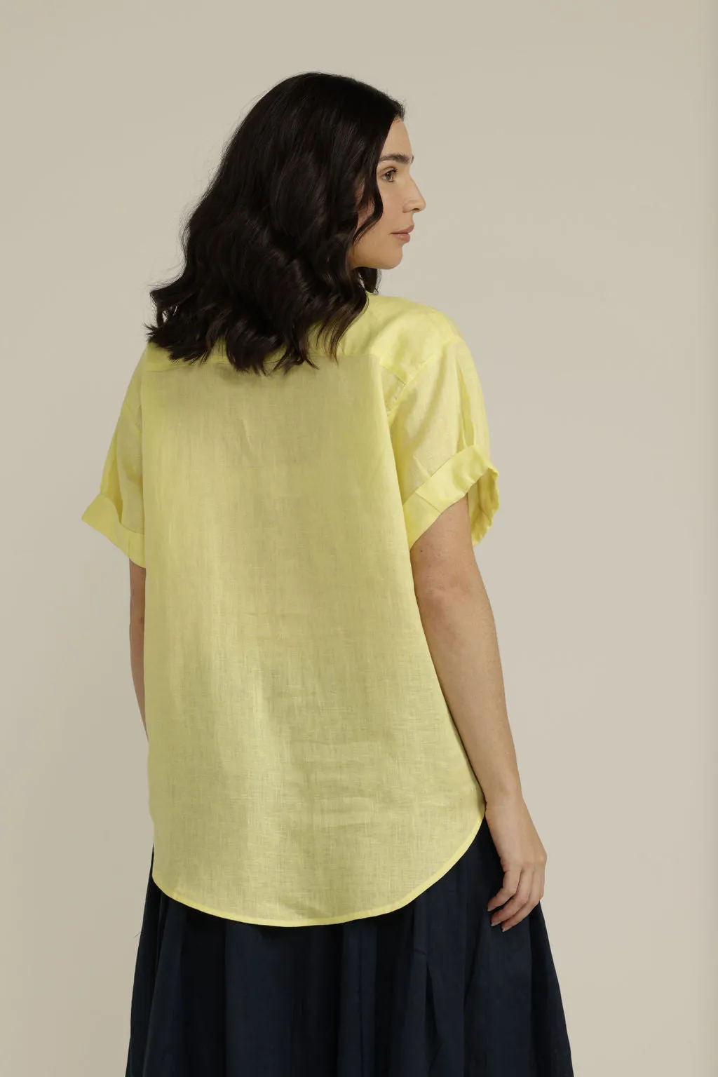 Linen Cuffed Short Sleeve Shirt Lemon