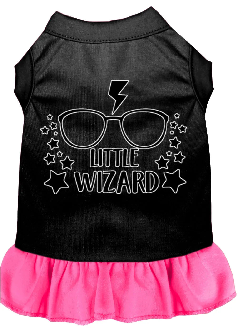 Little Wizard Screen Print Dog Dress Black With Bright Pink Xs (8)