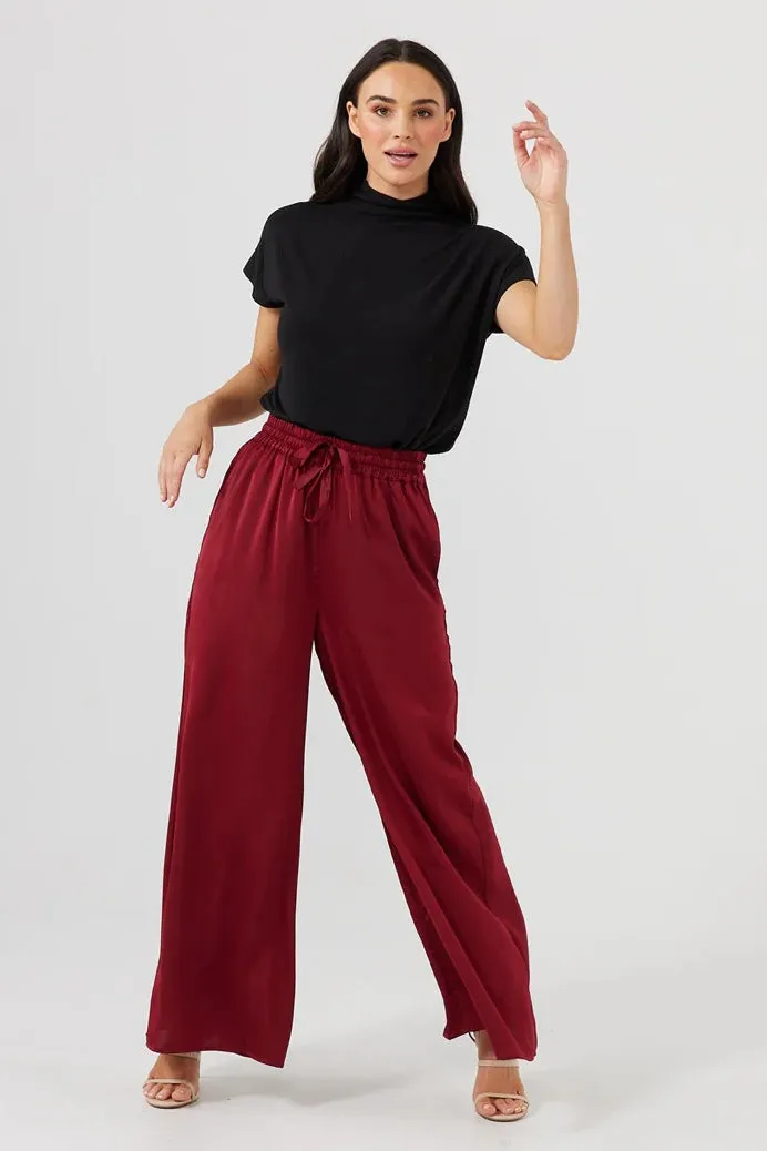 Liza Pants in Cabernet Satin