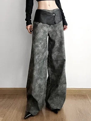 Loose Wide Leg High-Waisted Split-Joint Zipper Pants Trousers