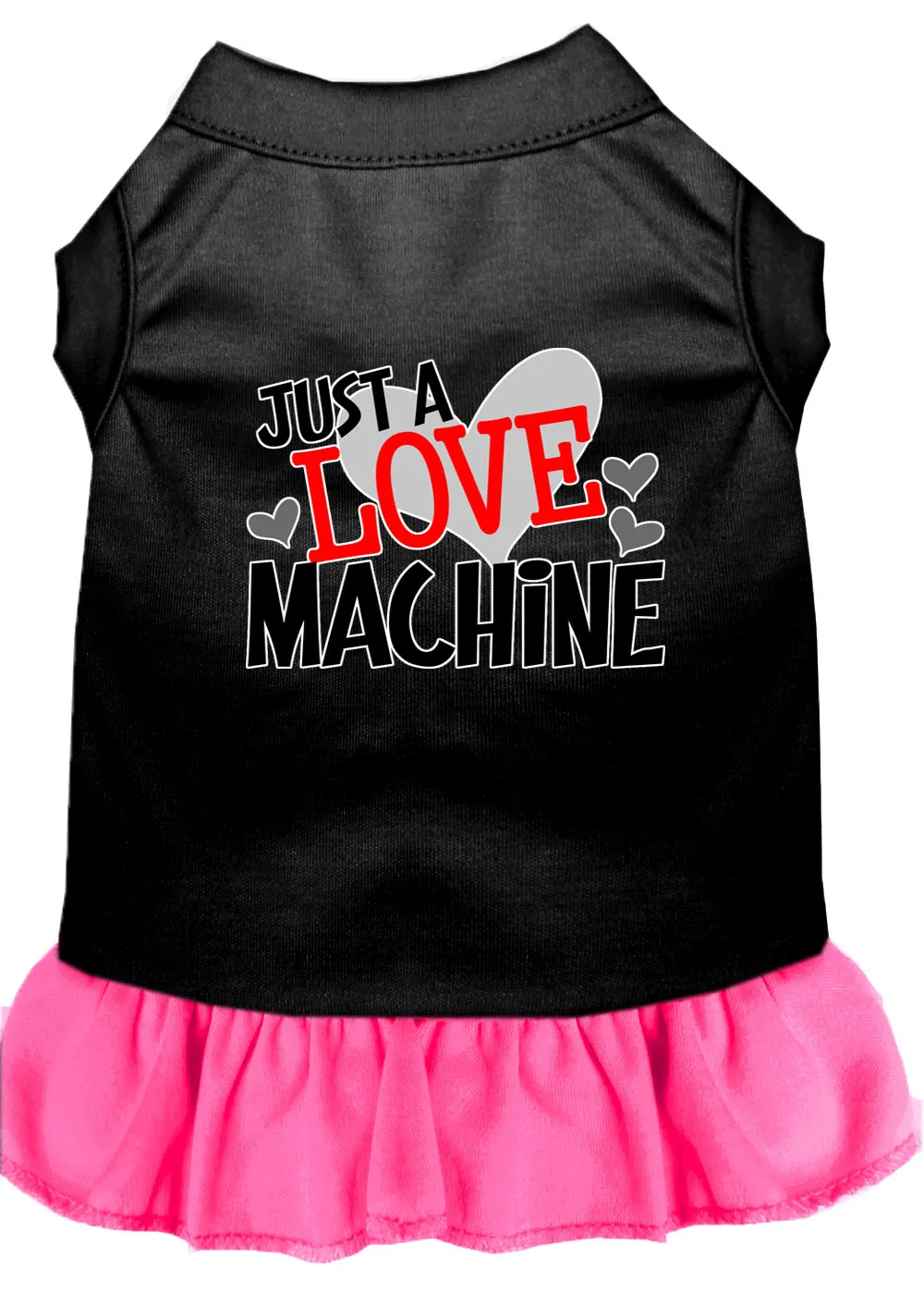 Love Machine Screen Print Dog Dress Black With Bright Pink Lg