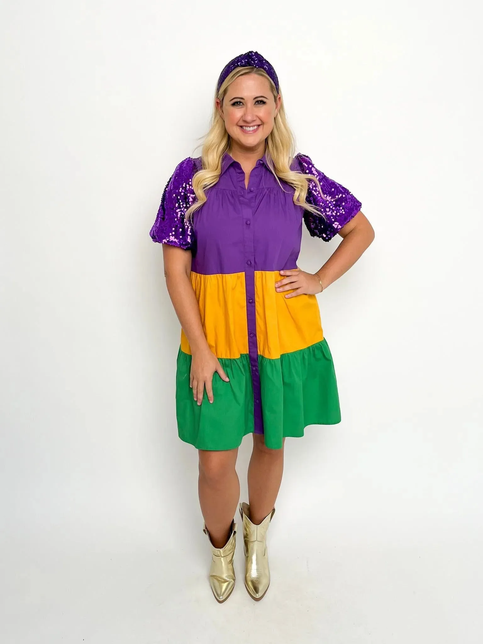 Mardi Gras Sequin Sleeve Dress