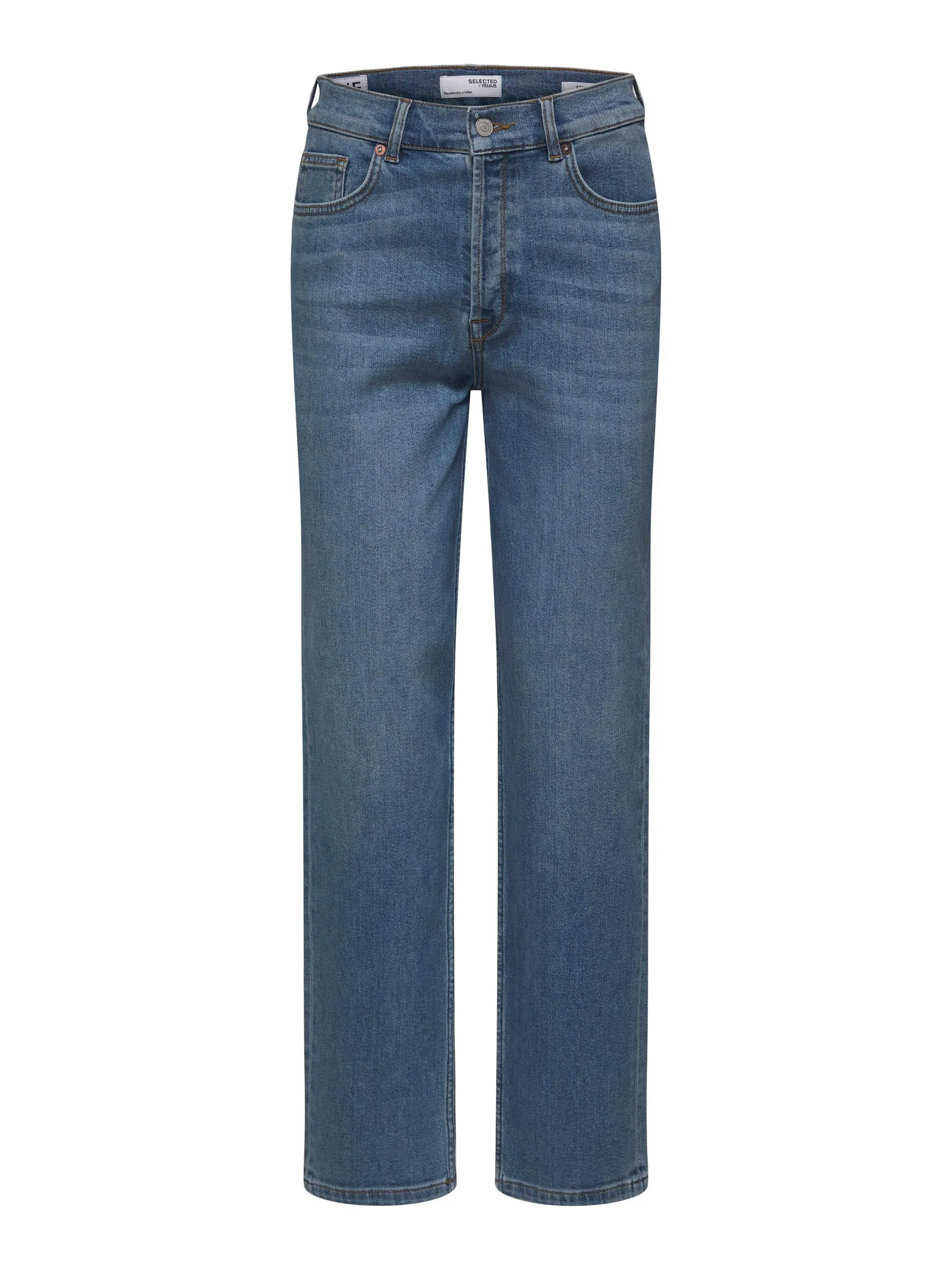 Marie High Waisted Straight Jeans - Mid Blue