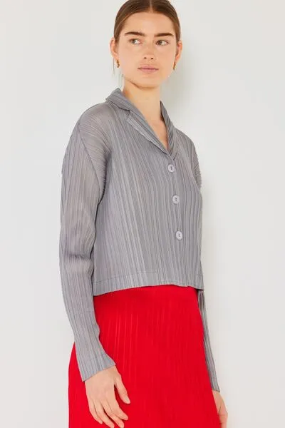 Marina West Swim Pleated Cropped Button Up Shirt