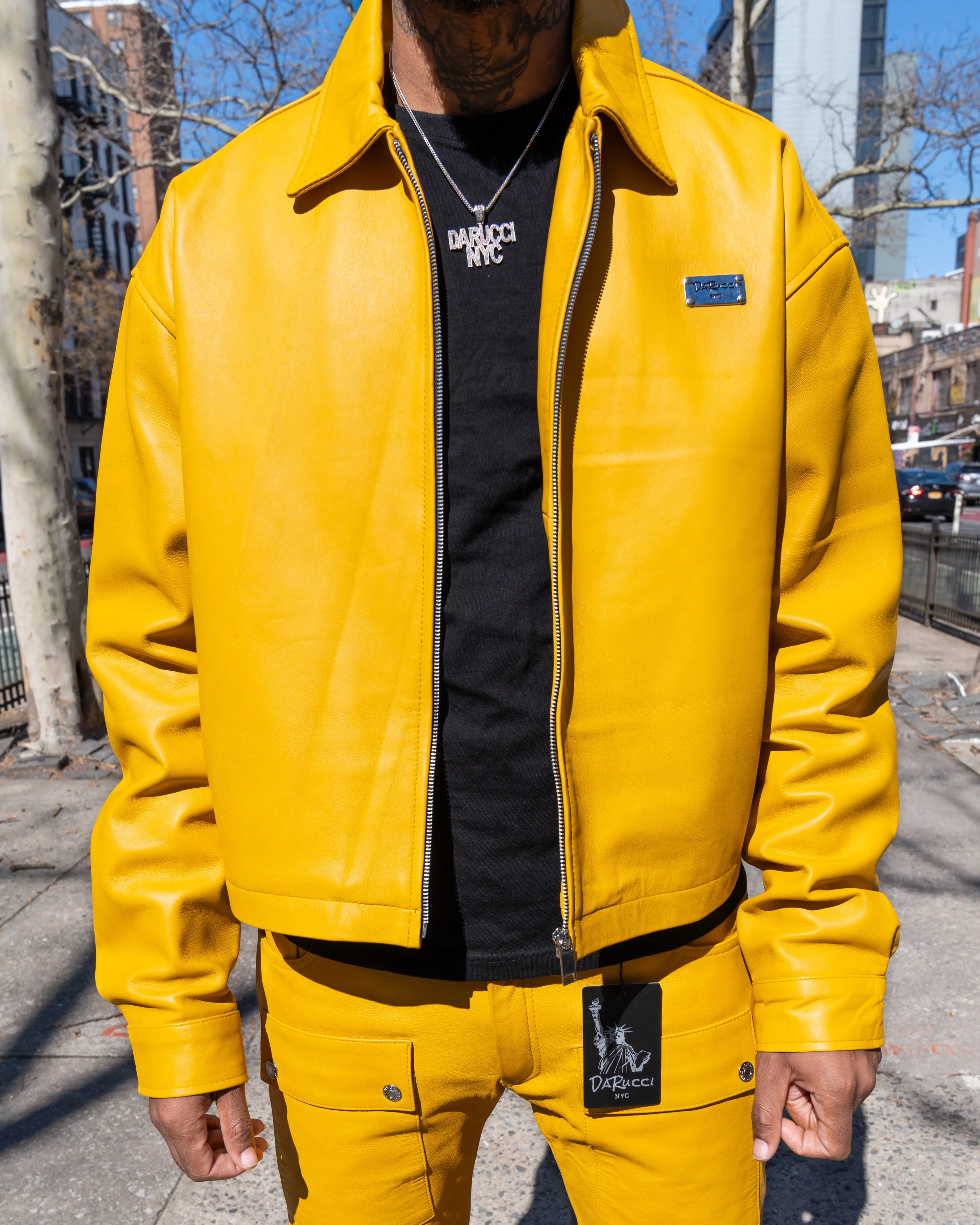 MEN- YELLOW LEATHER CROP BOMBER