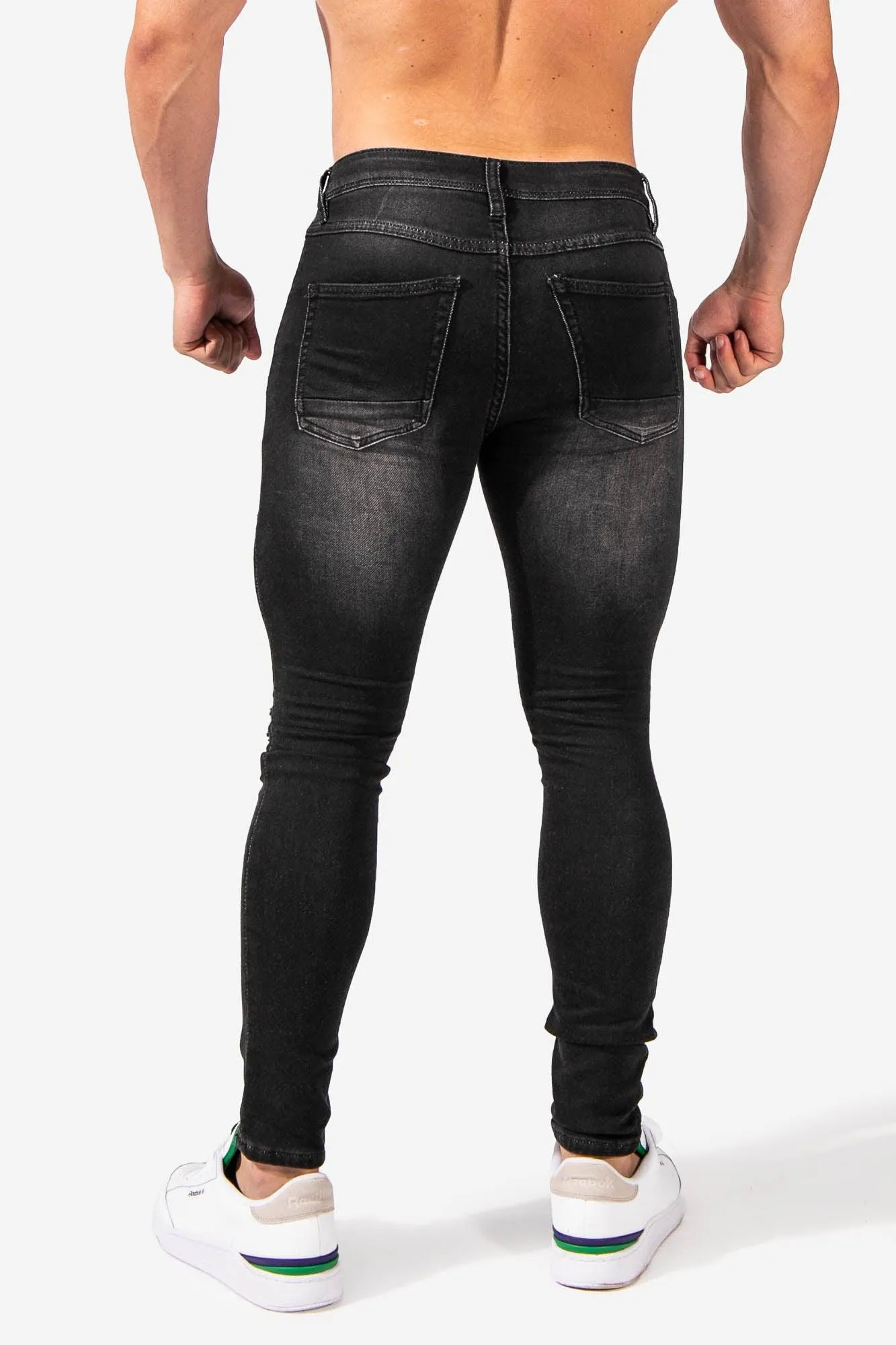 Men's Premium Fitted Stretchy Jeans - Knee Ripped Black