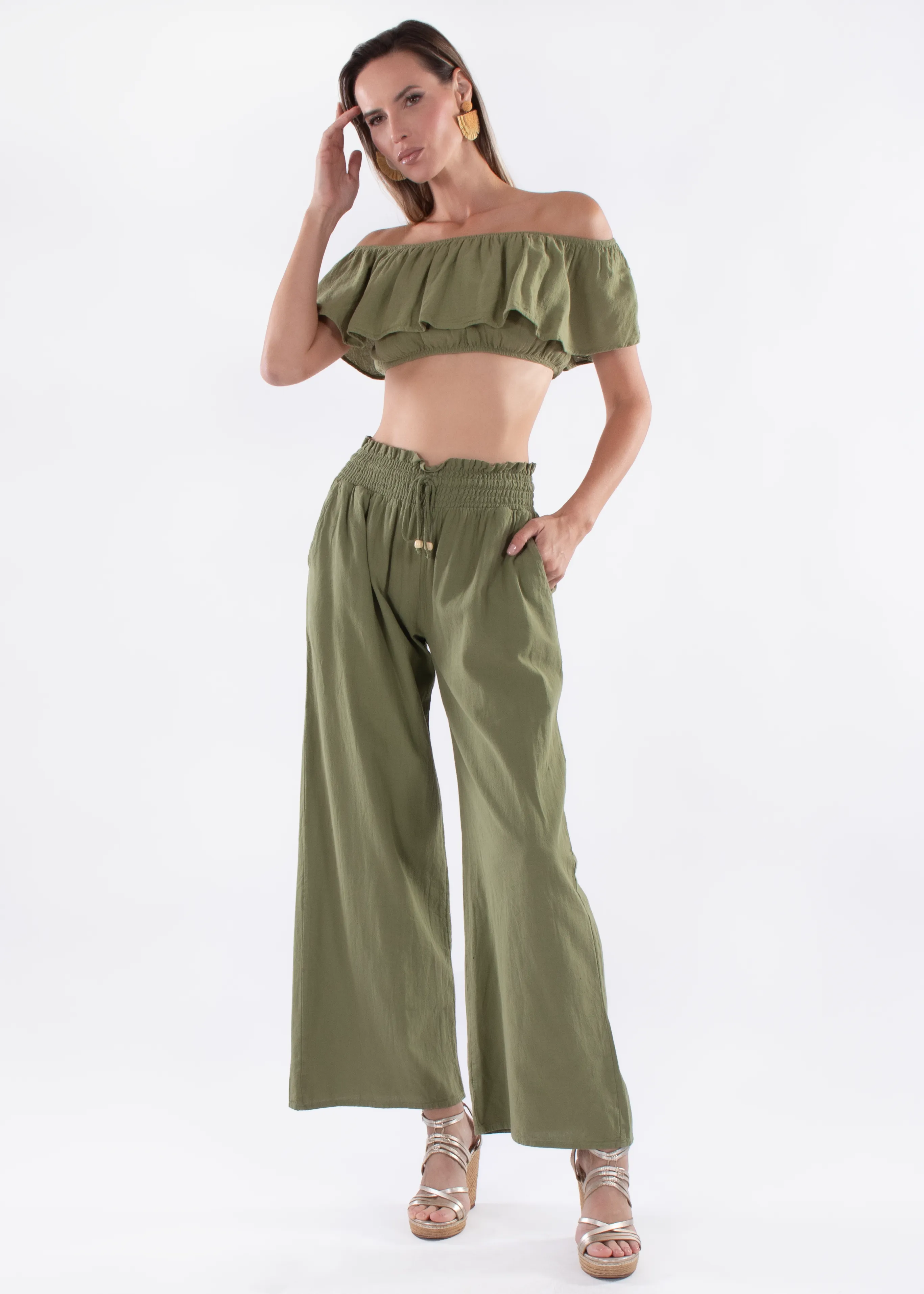 'Michaela' Paperbag Waist Wide Leg Pants