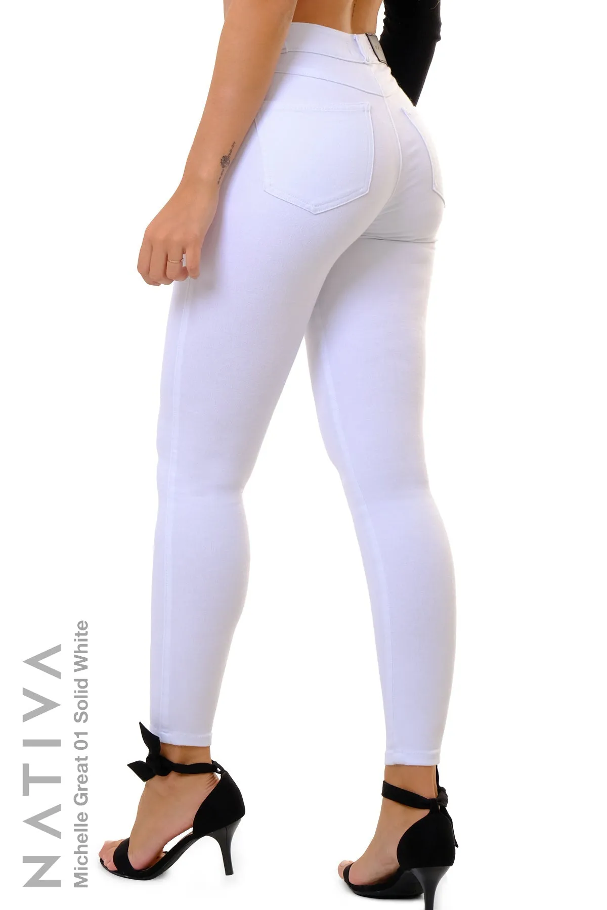 NATIVA, STRETCH JEANS. MICHELLE GREAT 01 WHITE, High Shaping Capacity, All-Season Wear, Hi-Rise Super Skinny Jeans