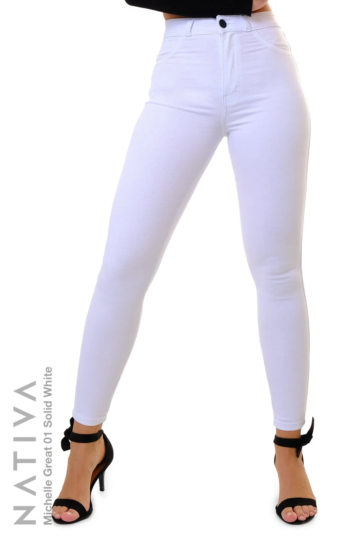 NATIVA, STRETCH JEANS. MICHELLE GREAT 01 WHITE, High Shaping Capacity, All-Season Wear, Hi-Rise Super Skinny Jeans