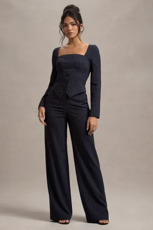 New York | Navy Pinstripe Tailored Wide-Leg Trousers