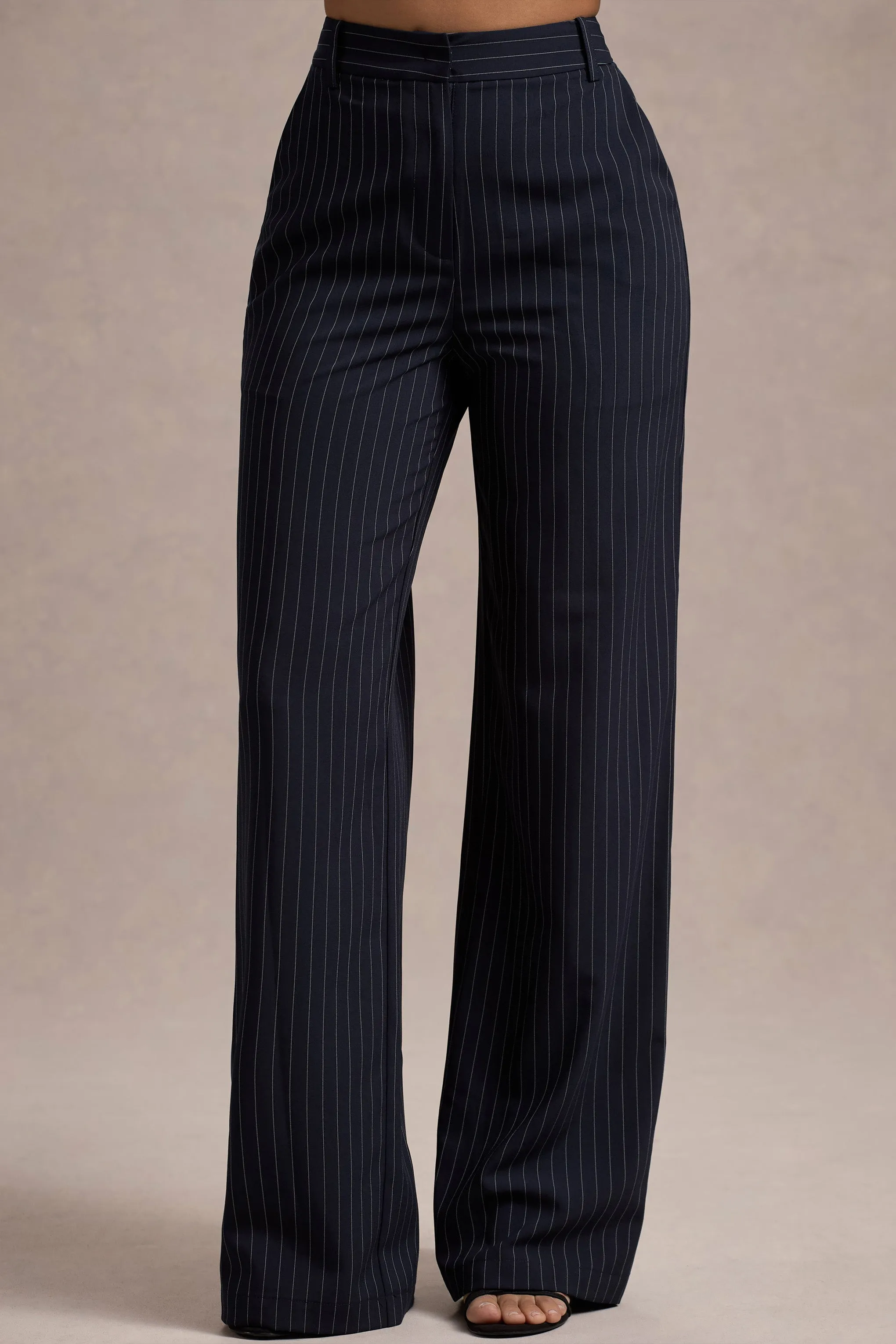 New York | Navy Pinstripe Tailored Wide-Leg Trousers