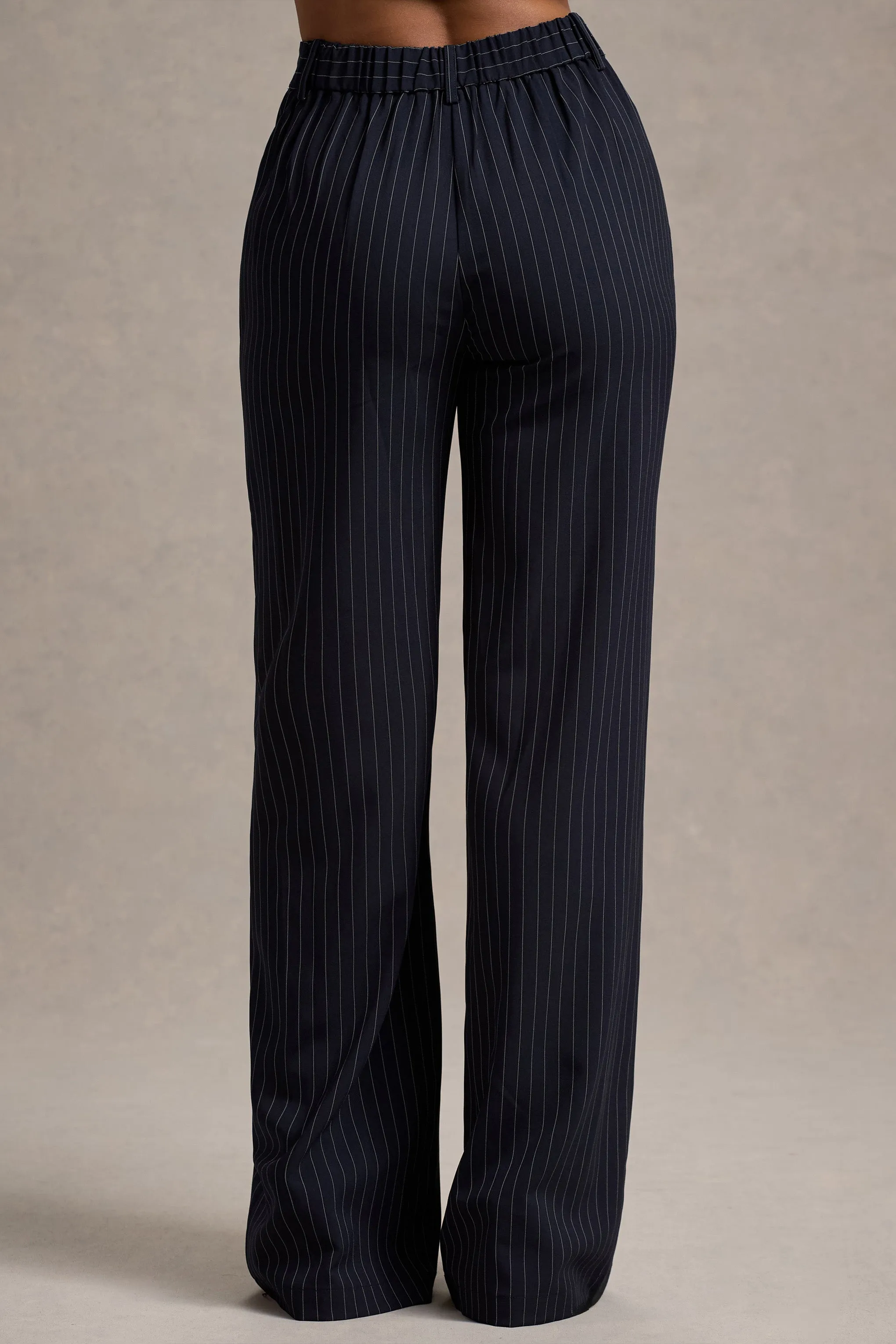 New York | Navy Pinstripe Tailored Wide-Leg Trousers