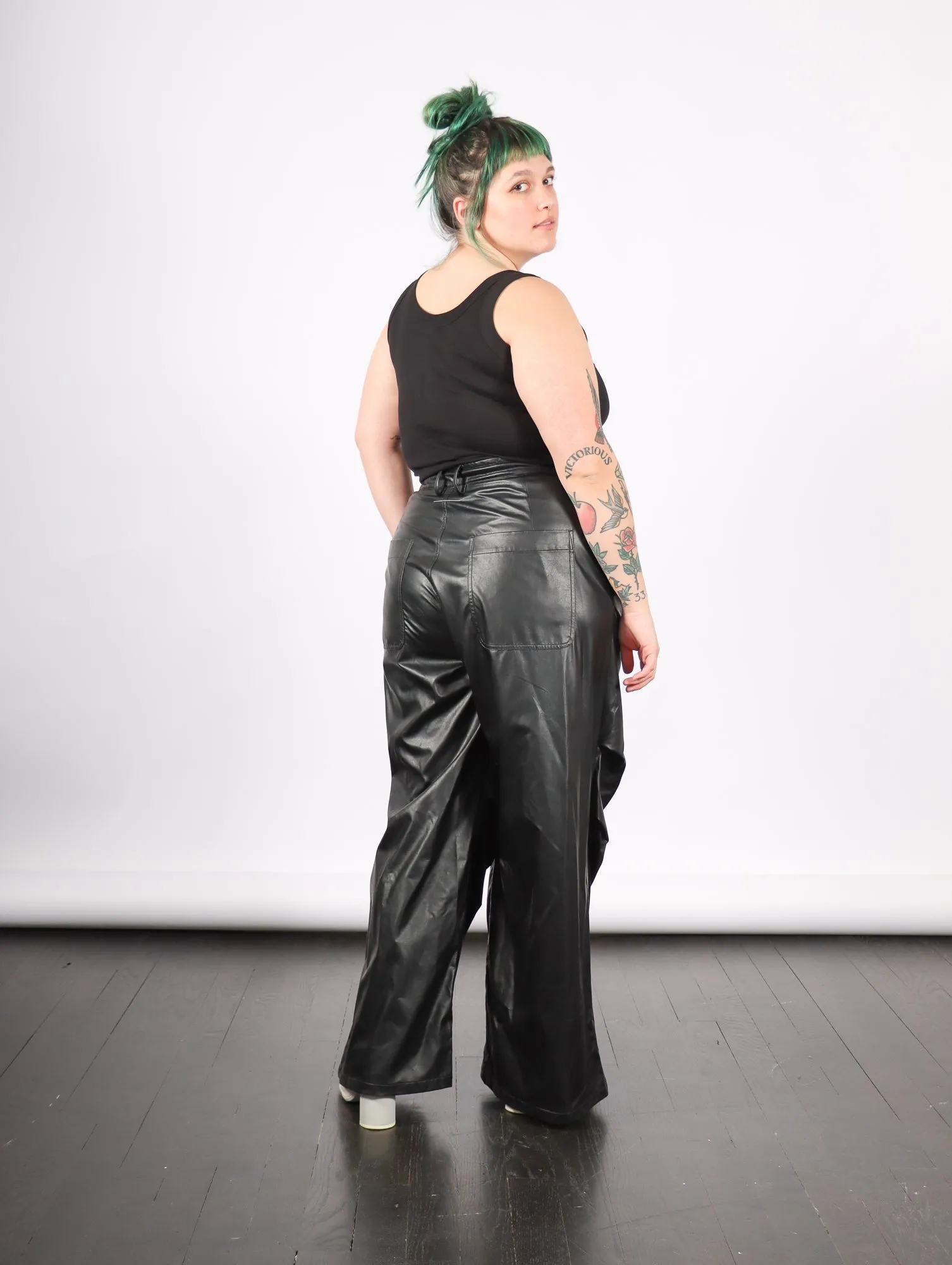 Pants in Black Faux Leather by MM6 Maison Margiela