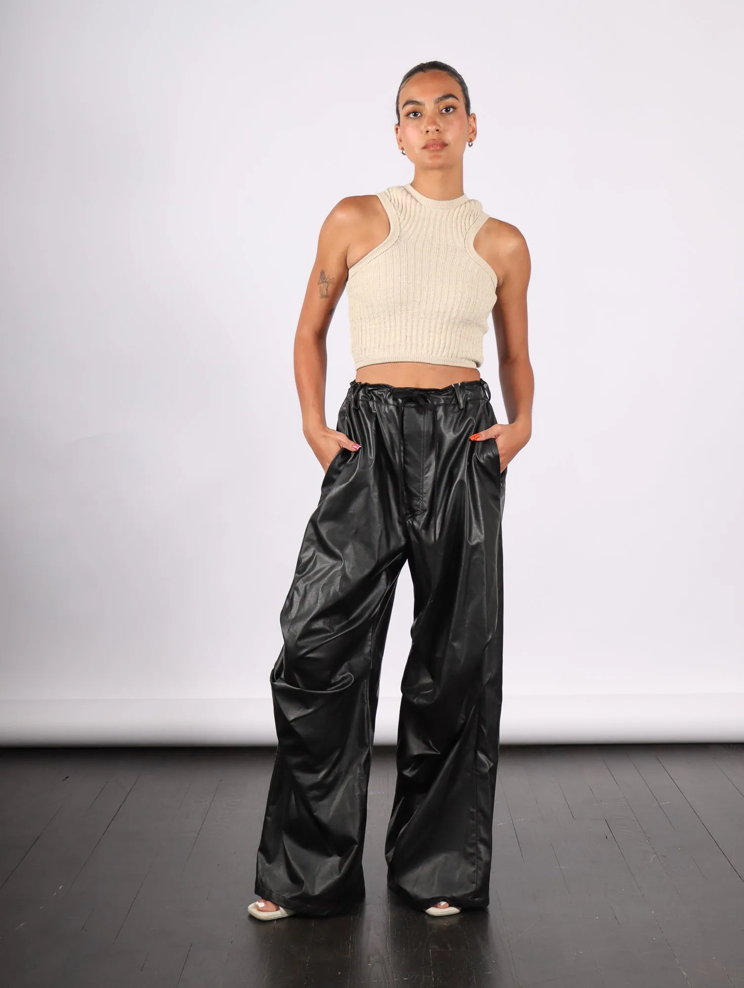 Pants in Black Faux Leather by MM6 Maison Margiela