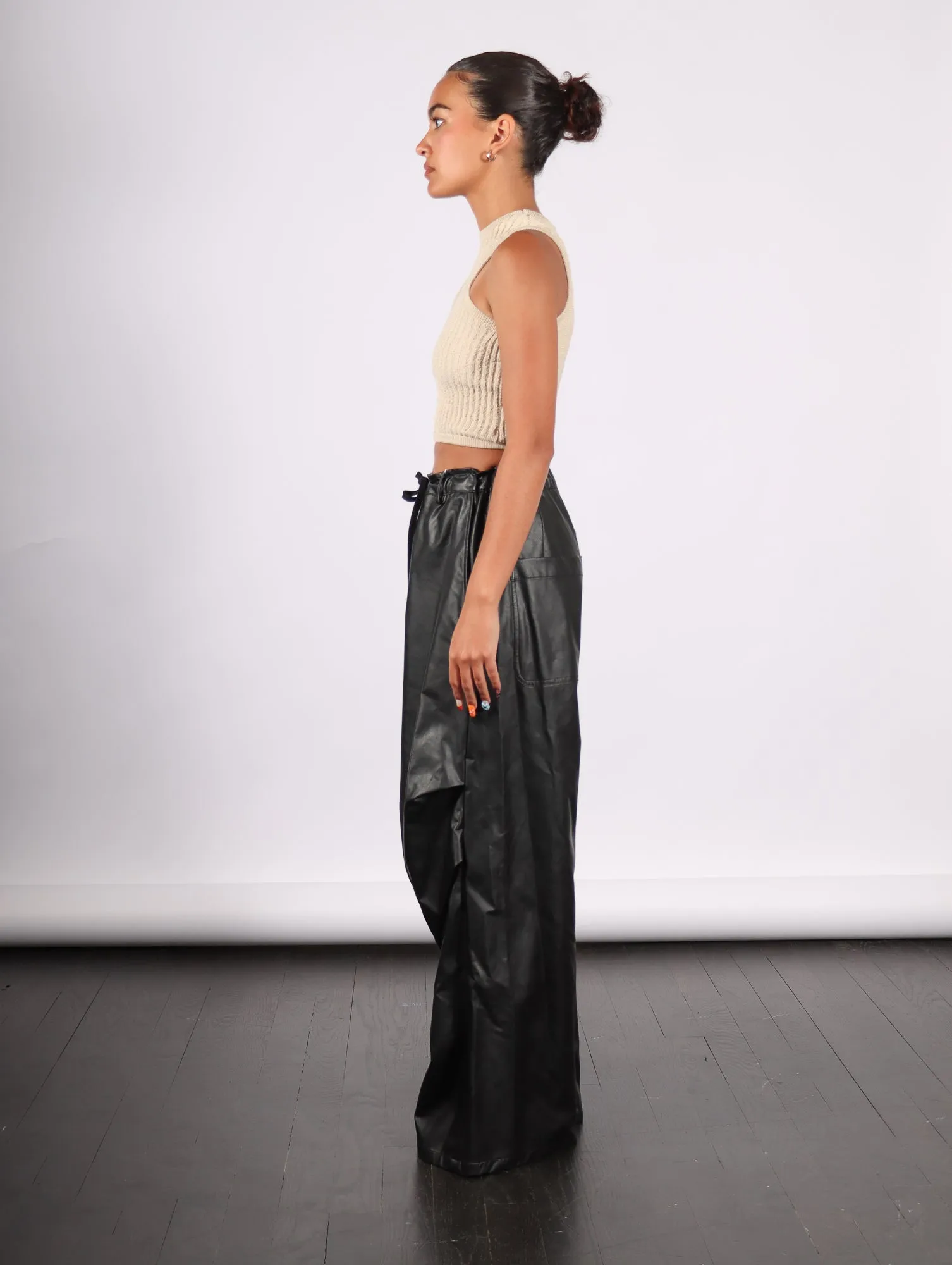 Pants in Black Faux Leather by MM6 Maison Margiela