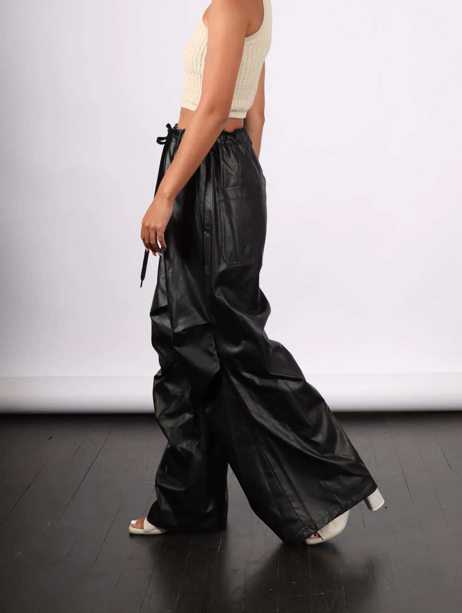 Pants in Black Faux Leather by MM6 Maison Margiela