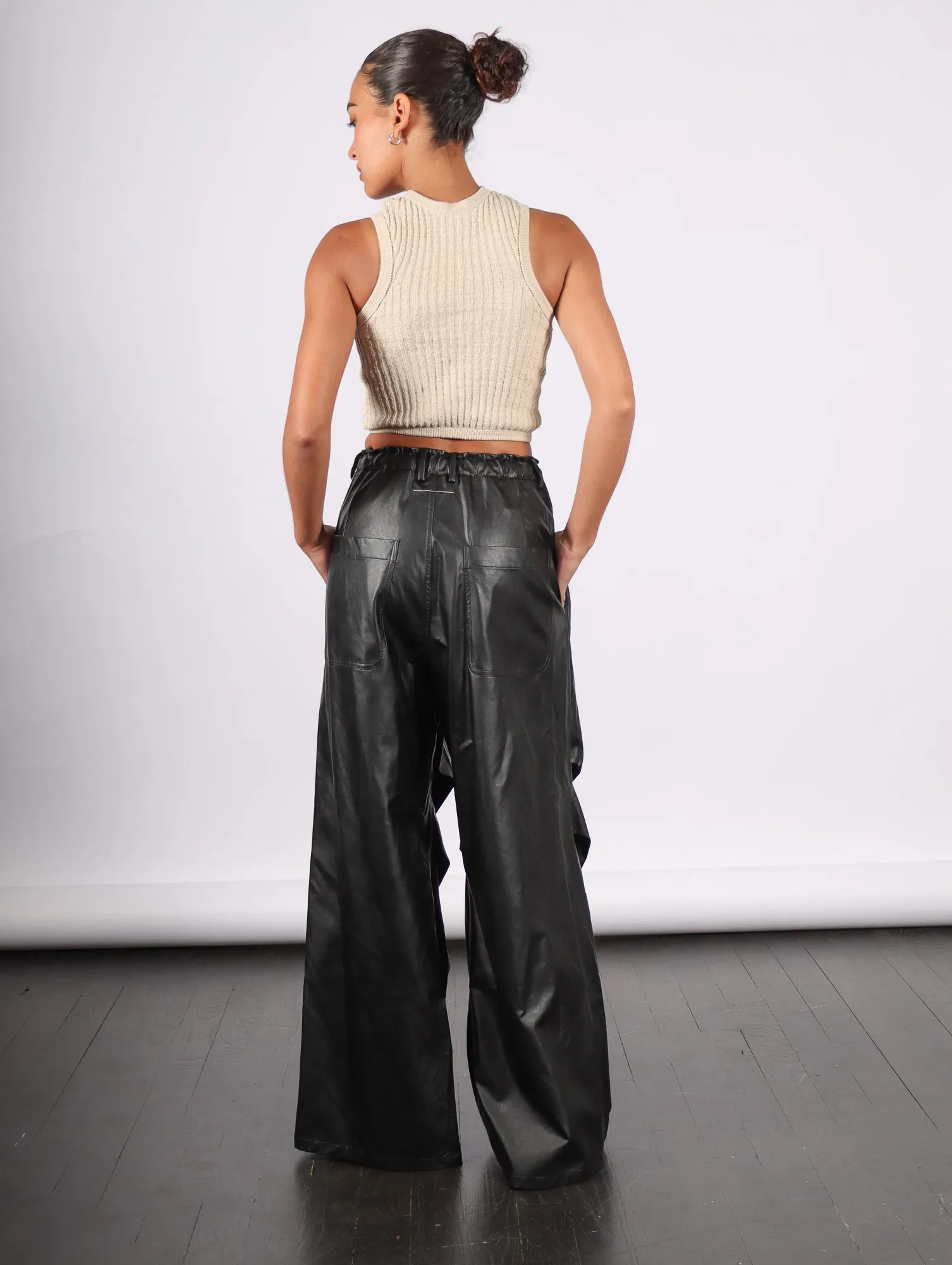 Pants in Black Faux Leather by MM6 Maison Margiela