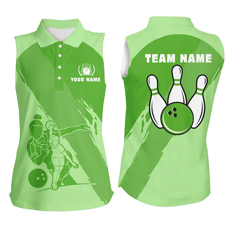 Personalized 3D Bowling Shirts For Women, Custom Black White Sleeveless Polo Bowling Shirt For Girls