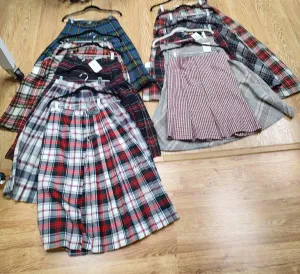 Plaid wool skirts.