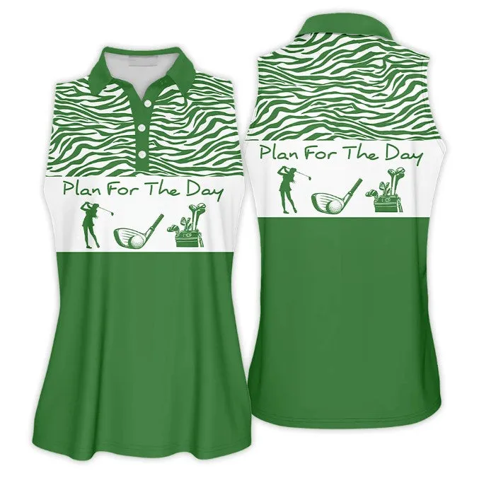 Plan For The Day Golfer Funny Sleeveless Polo Shirt, Gift For Golfers, Women Golf Shirts