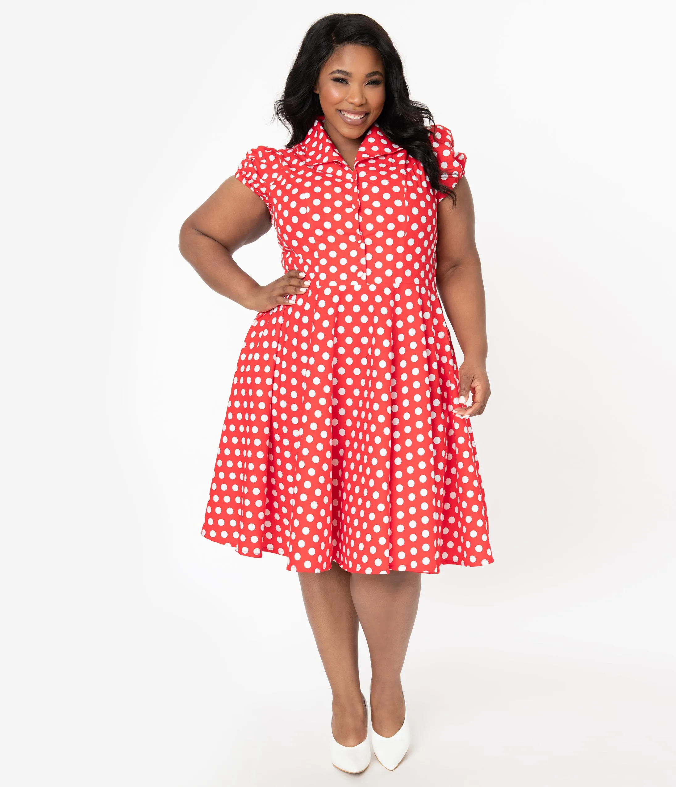 Plus Size 1950s Red & White Polka Dot Mona Swing Dress