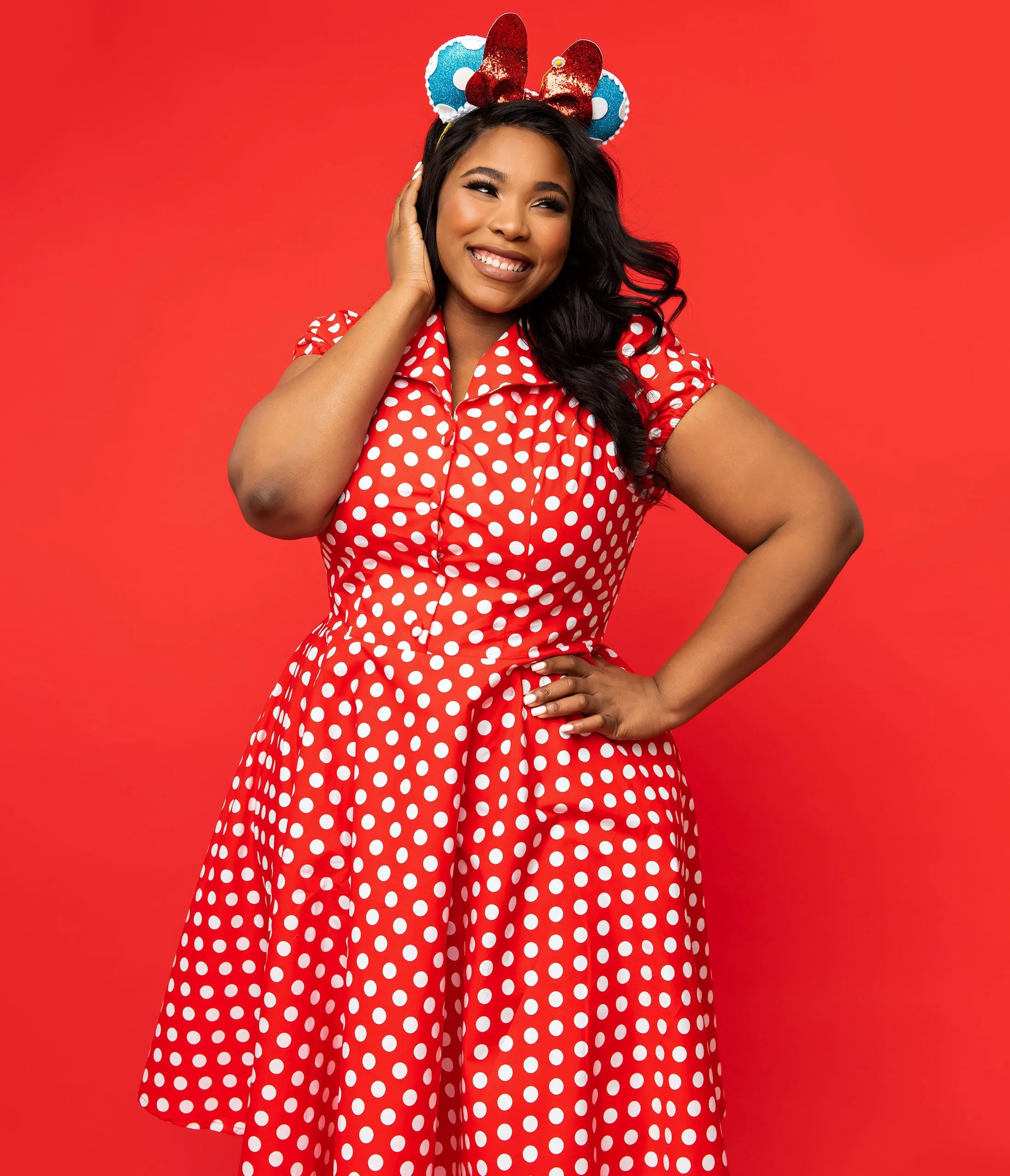 Plus Size 1950s Red & White Polka Dot Mona Swing Dress