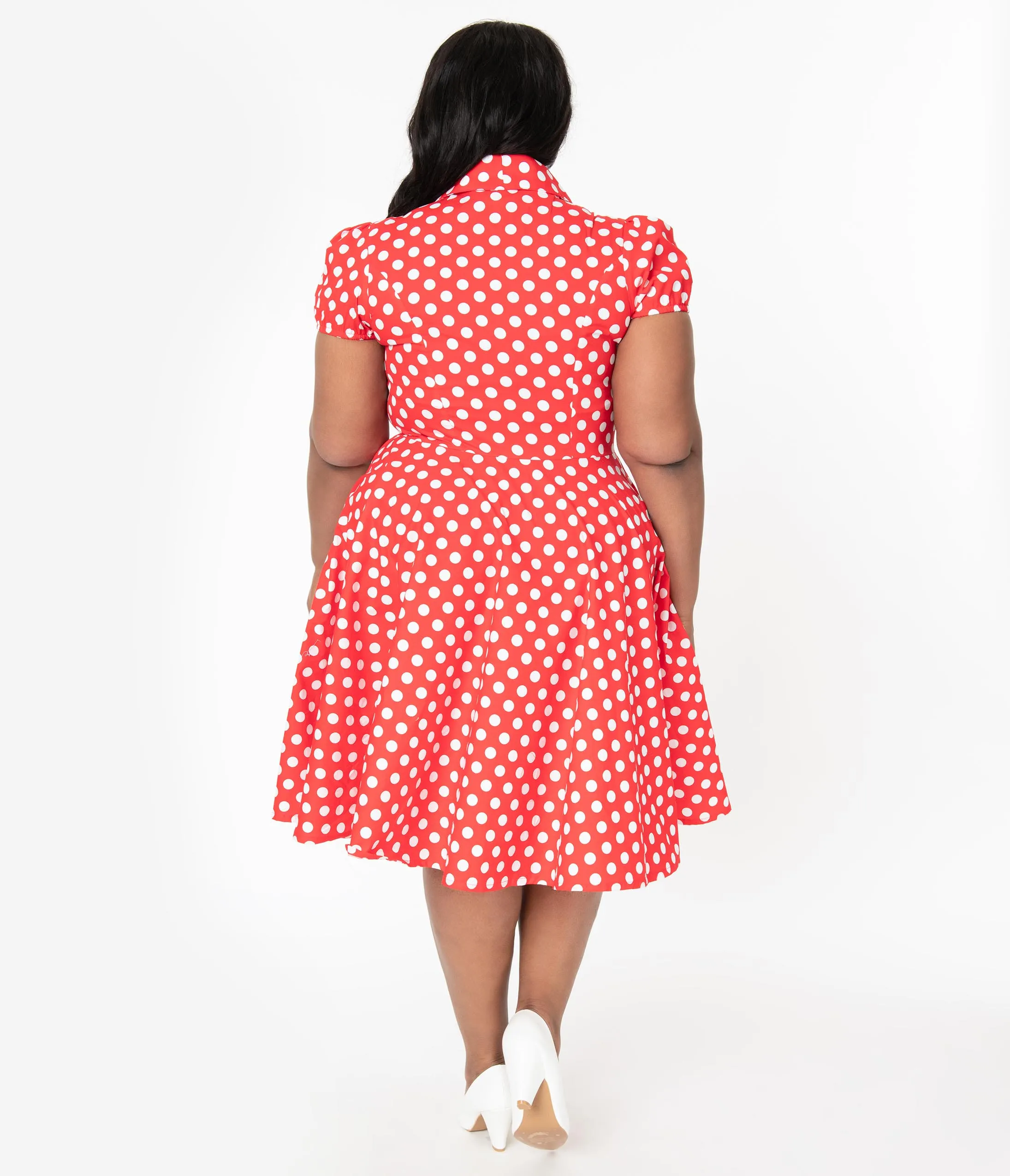 Plus Size 1950s Red & White Polka Dot Mona Swing Dress