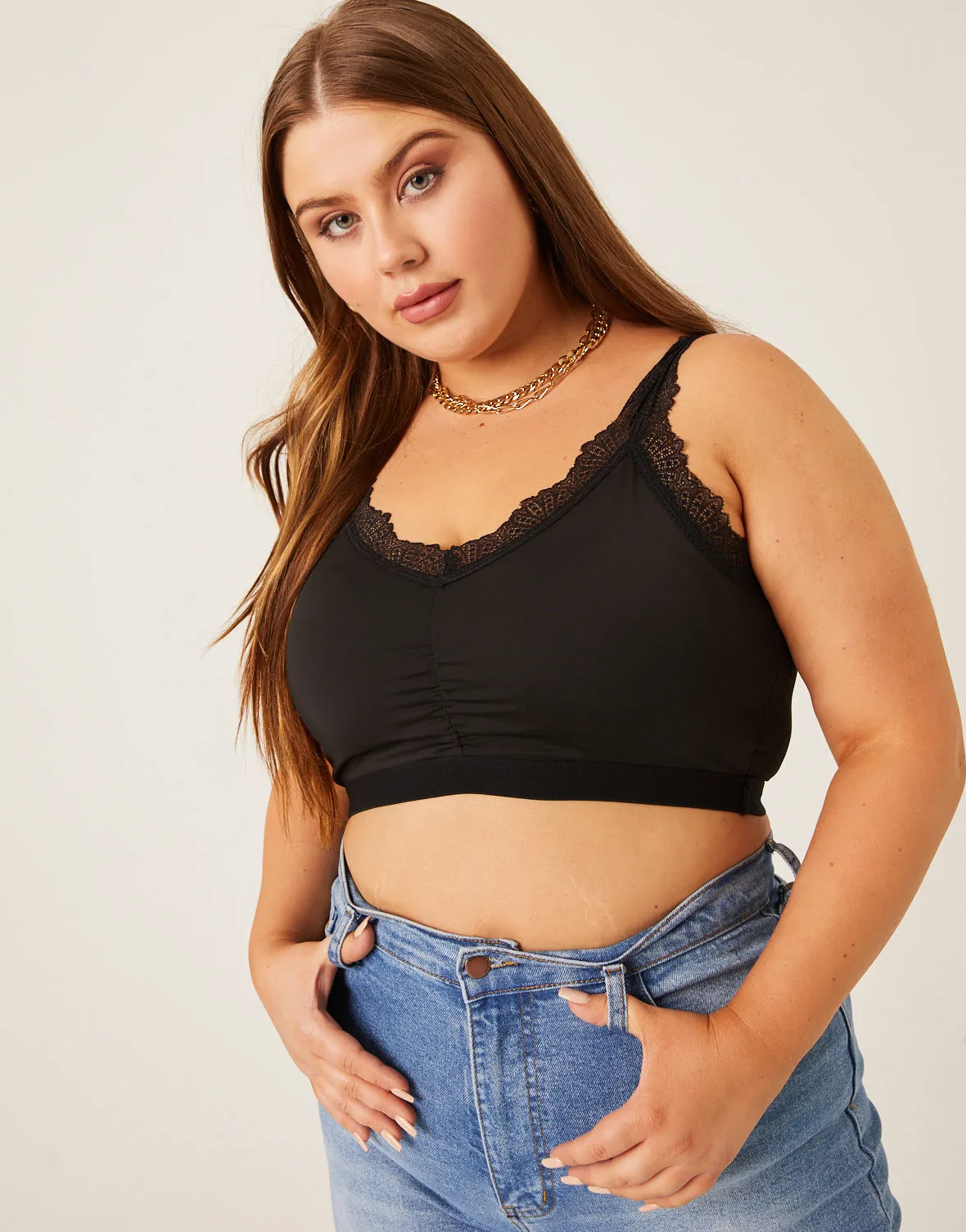 Plus Size Padded Lace Trim Bralette