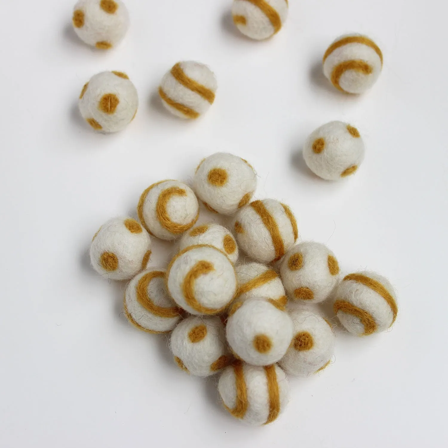 Polka Dot Swirl Felt Balls Gold On White