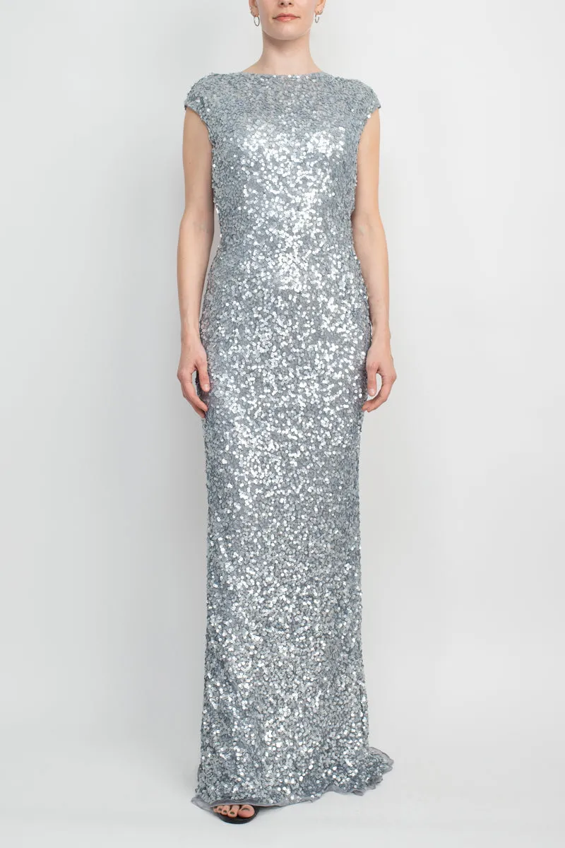 Primavera Boat Neck Cap Sleeve Cowl Back Bodycon Sequined Dress