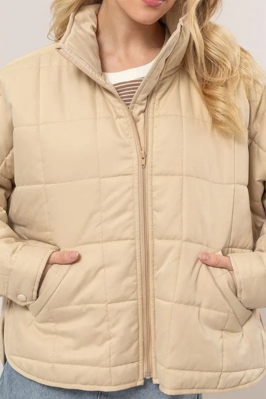 Quilted Puffer Jacket - Beige