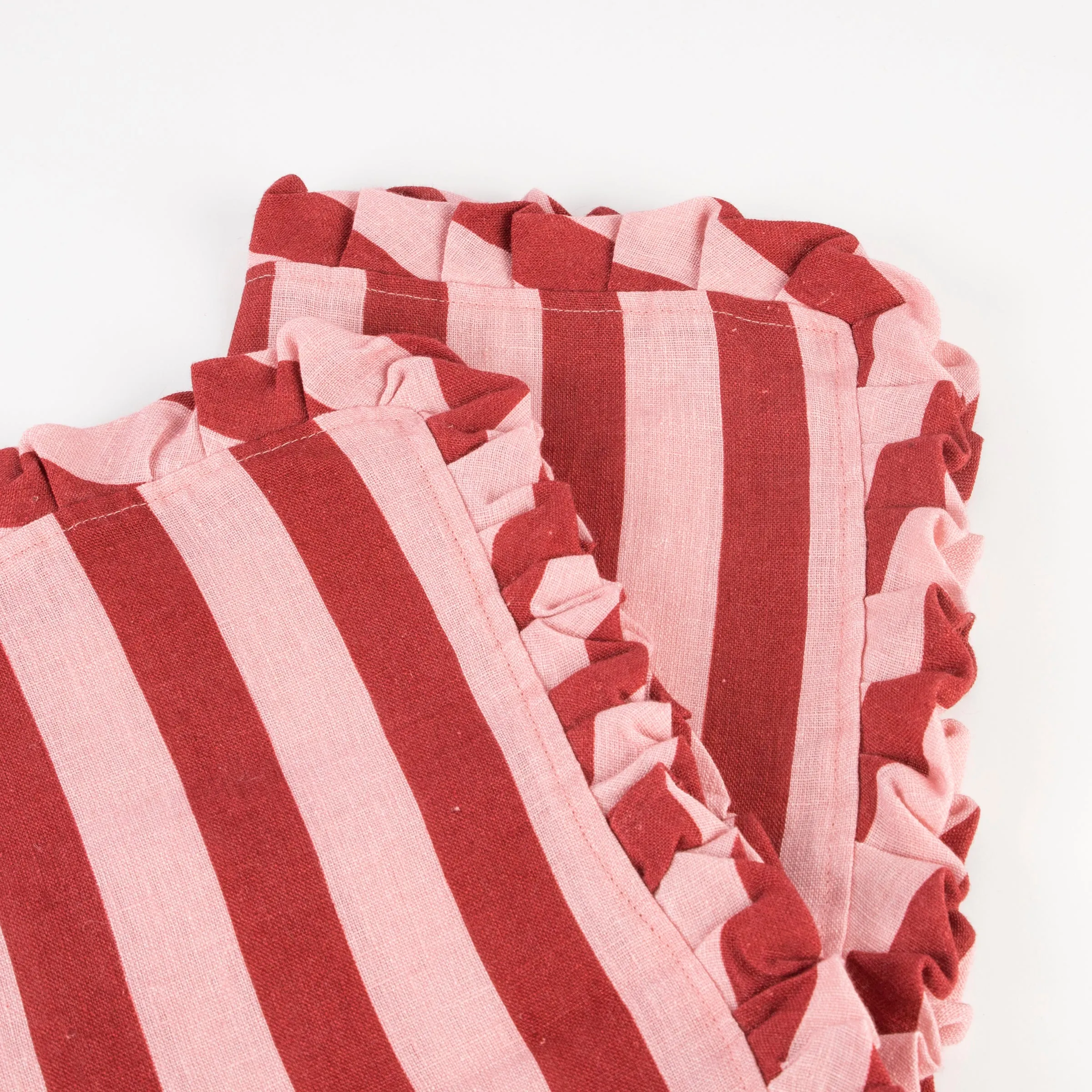 Red & Pink Stripe Ruffle Fabric Napkins (x 4)