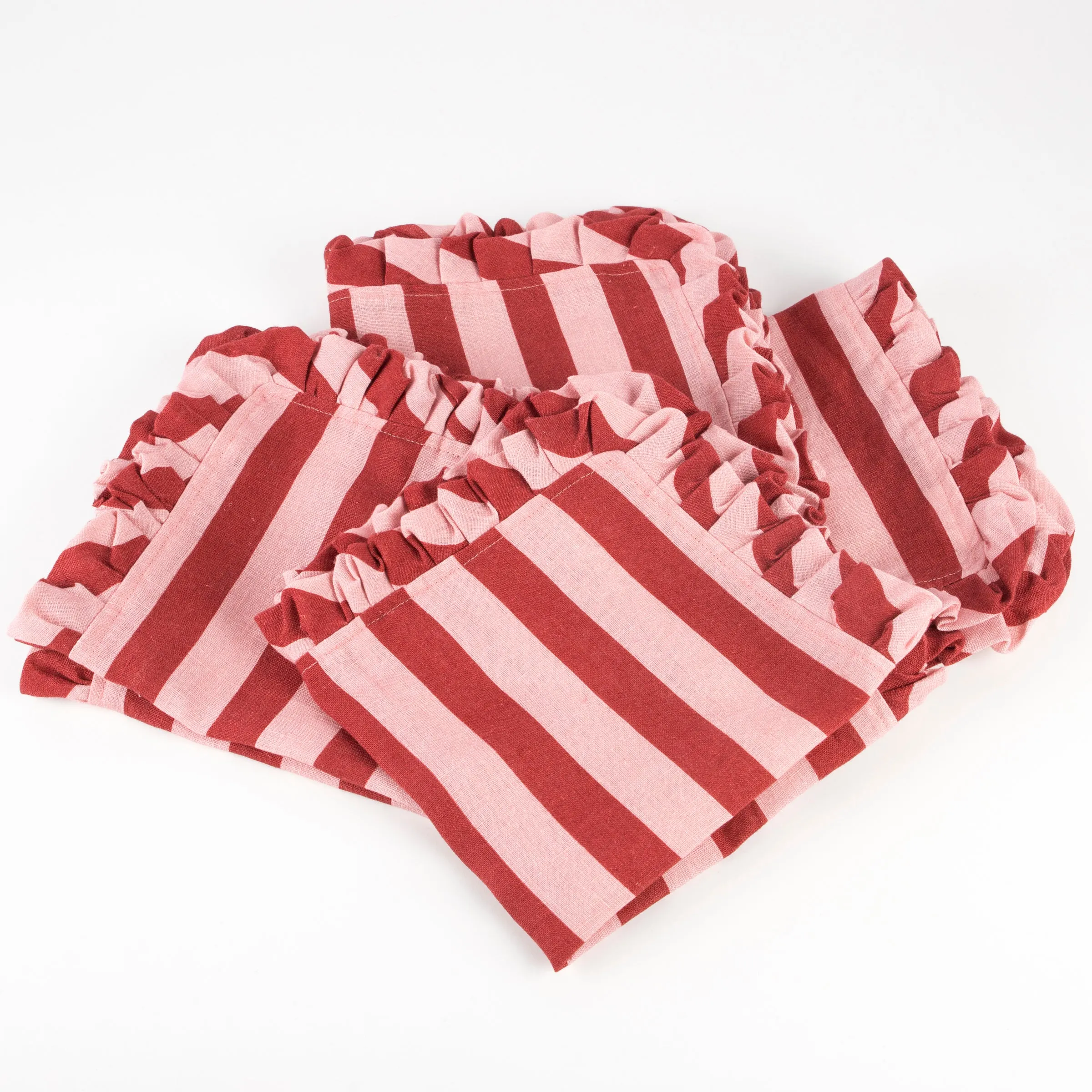 Red & Pink Stripe Ruffle Fabric Napkins (x 4)