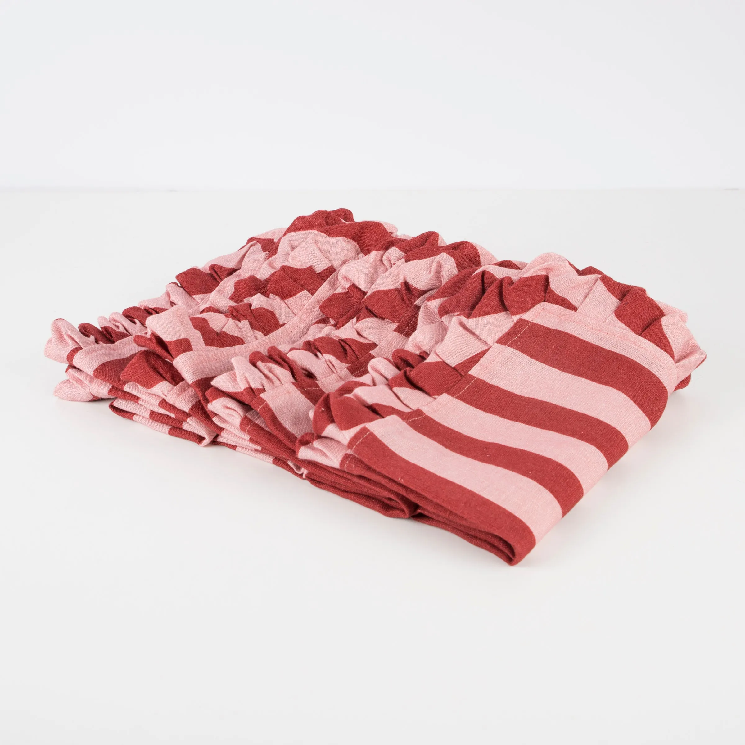 Red & Pink Stripe Ruffle Fabric Napkins (x 4)