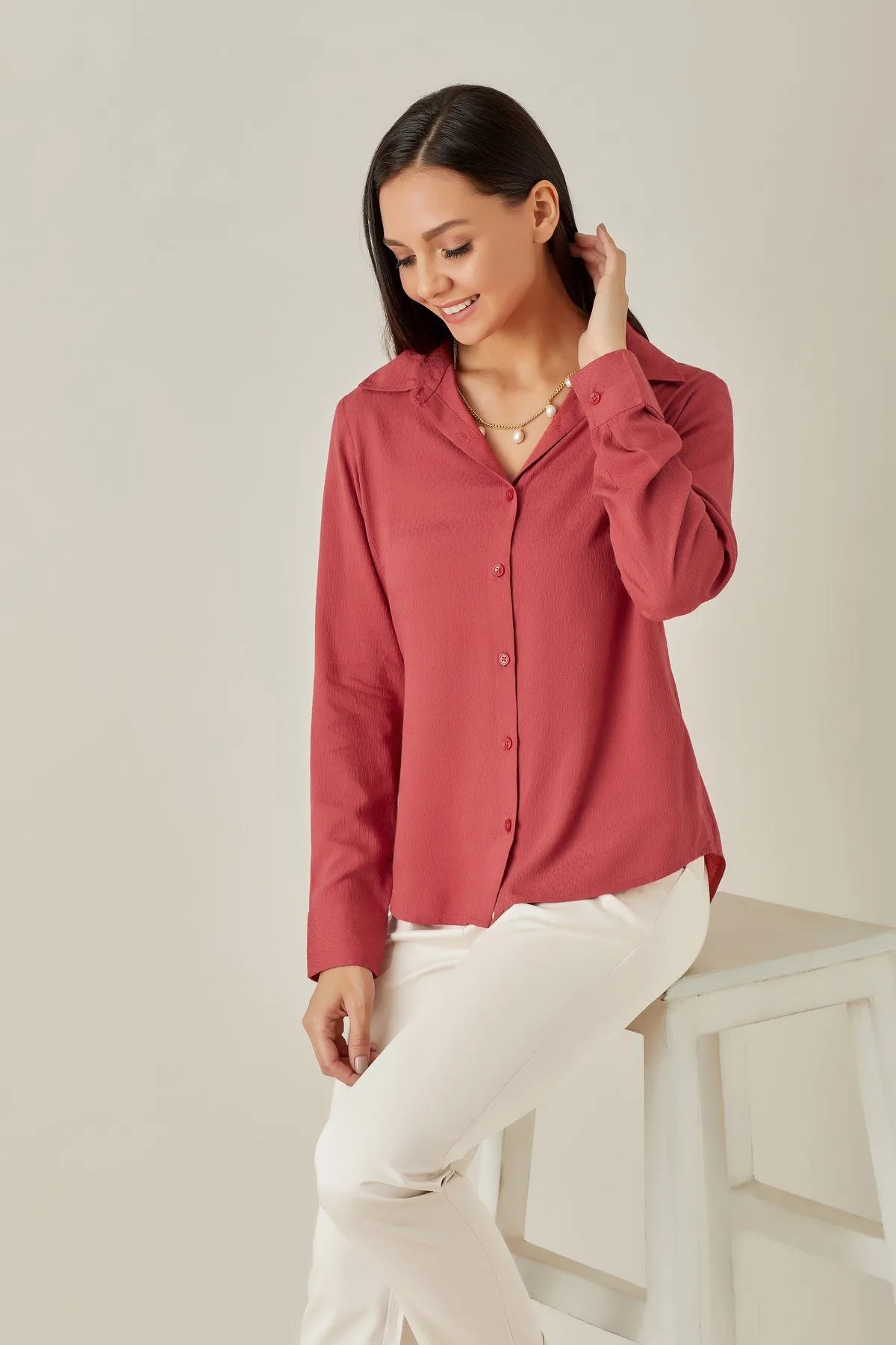 Regular Fit Textured Dobby Shirt for Ladies