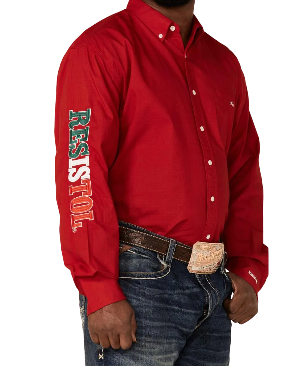 Resistol Men's Mexico Logo Embroidered Long Sleeve Red Shirt