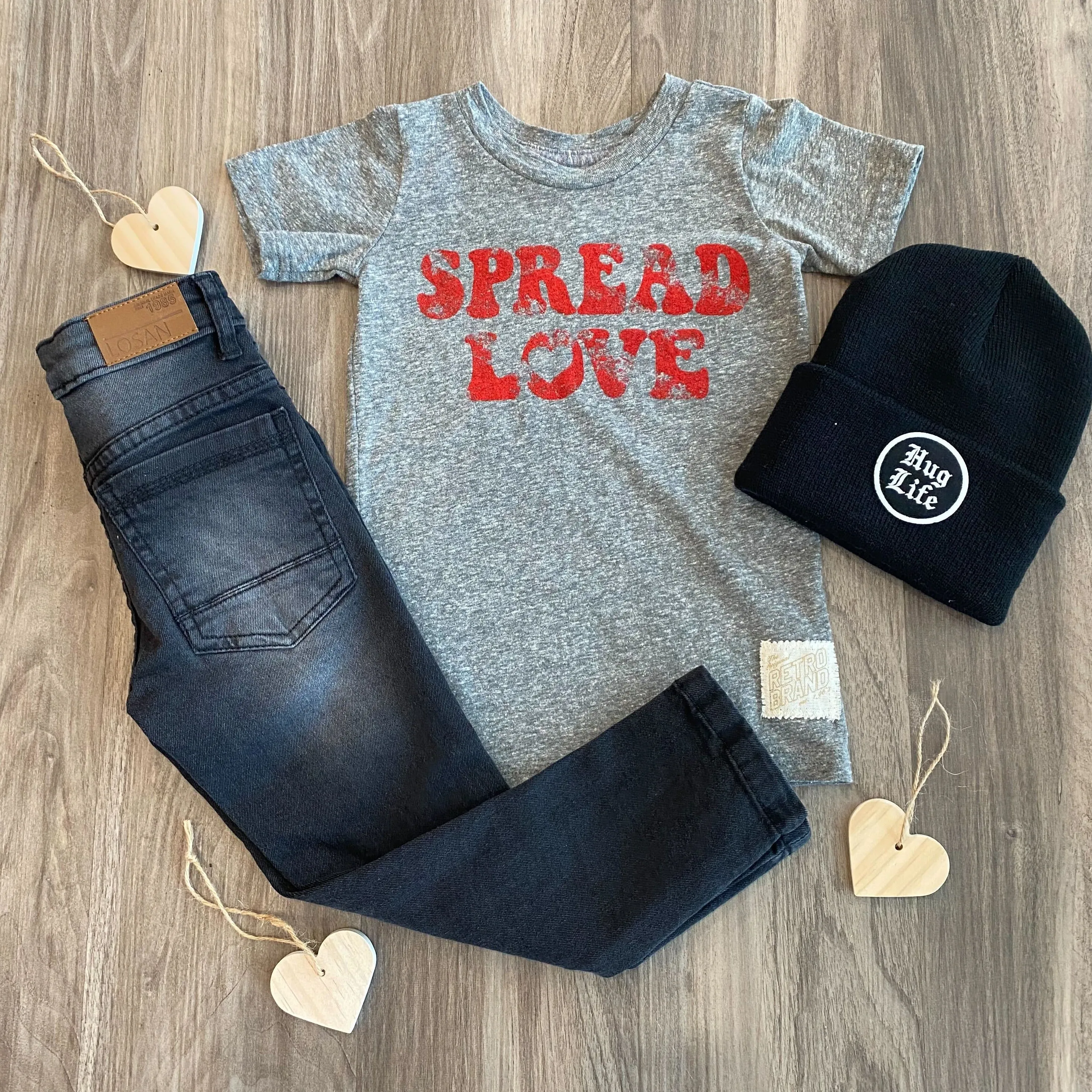 Retro Brand - Kids' Spread Love Tee in Heather Grey