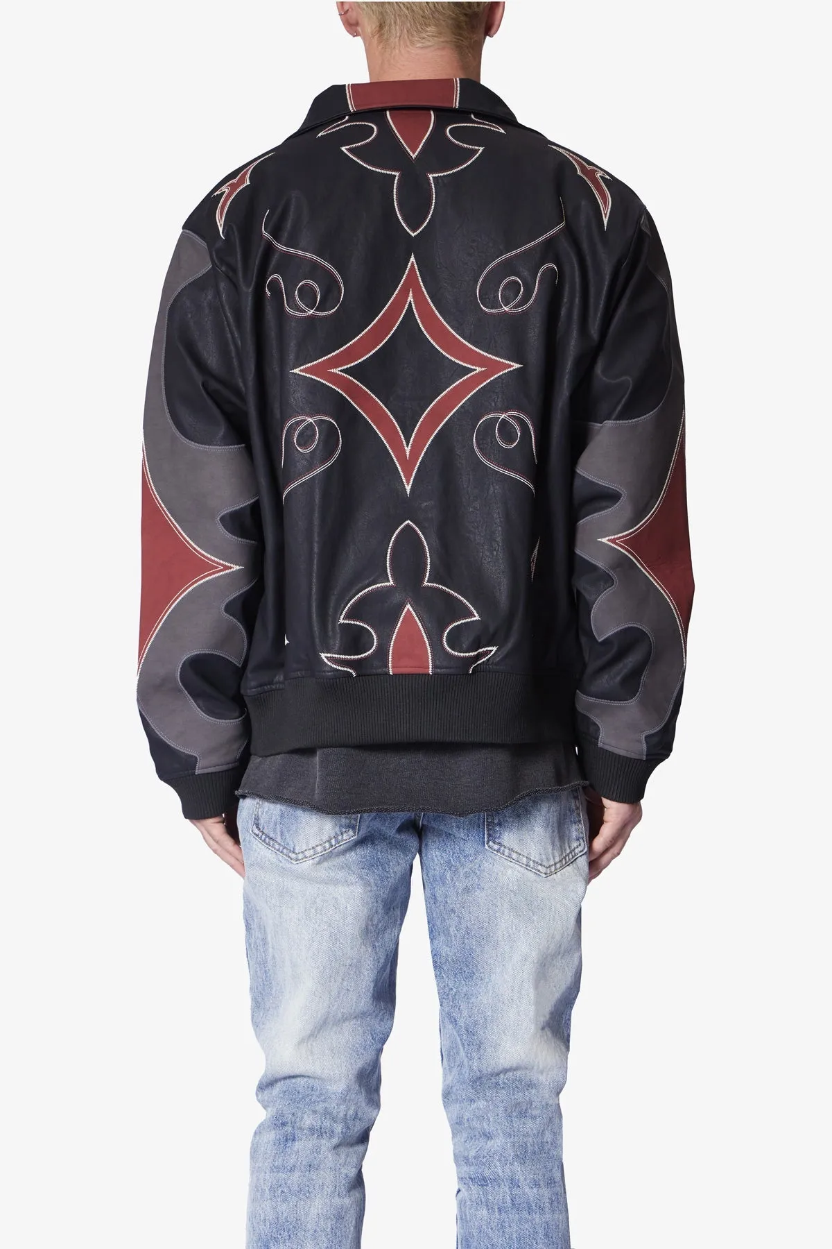 Rodeo Leather Bomber Jacket - Black/Red