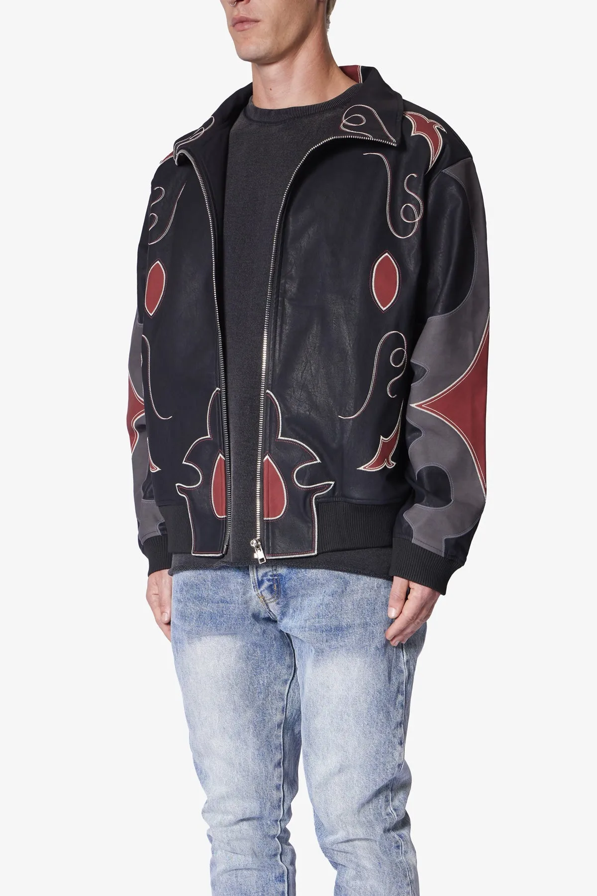 Rodeo Leather Bomber Jacket - Black/Red