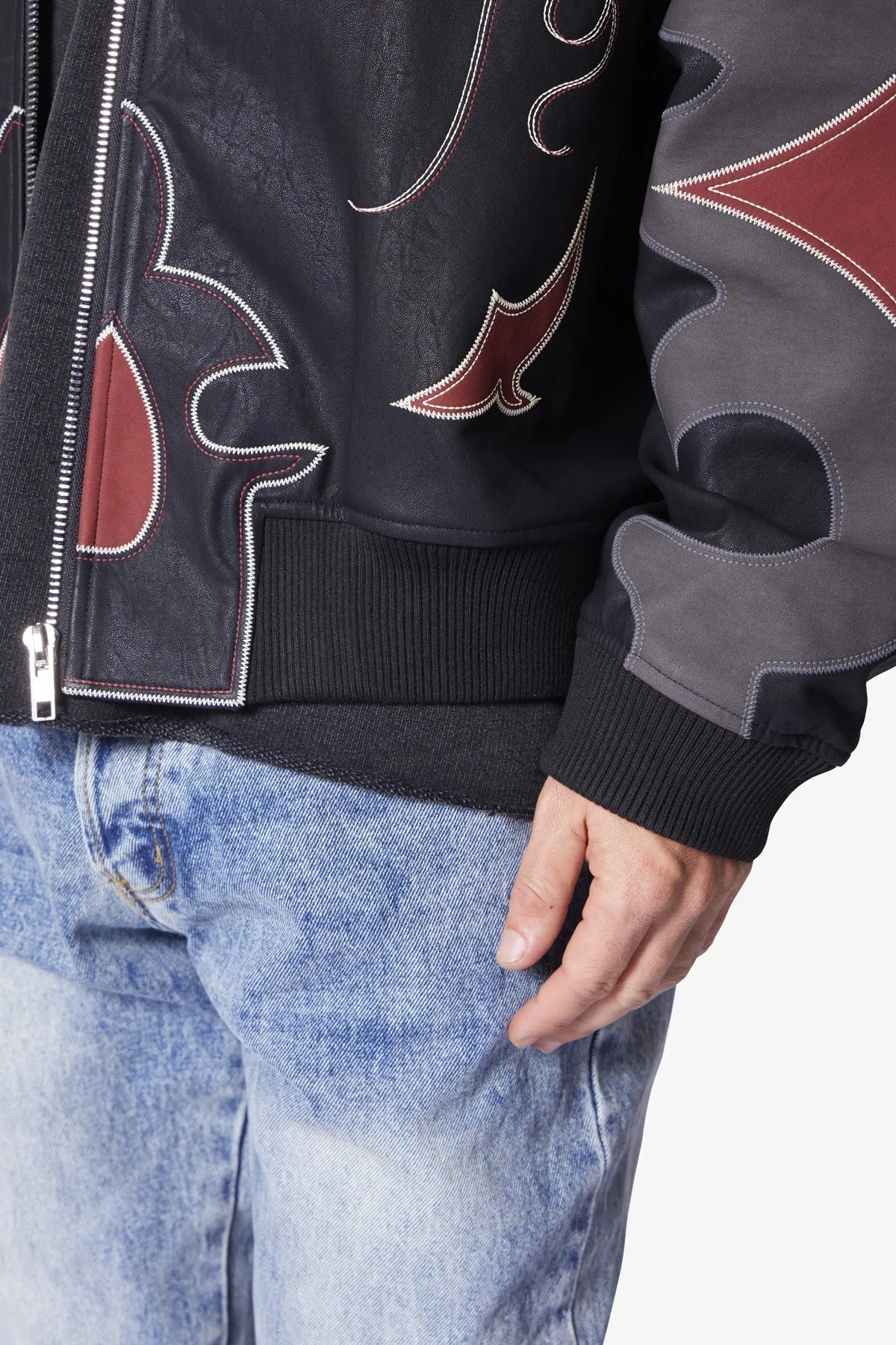 Rodeo Leather Bomber Jacket - Black/Red