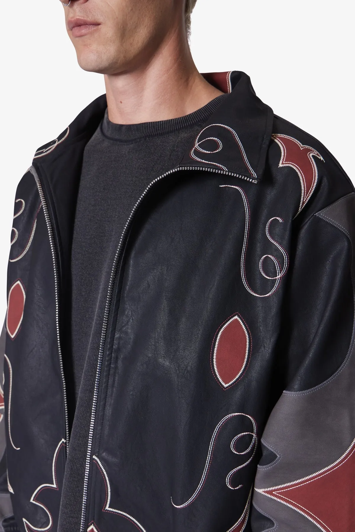 Rodeo Leather Bomber Jacket - Black/Red