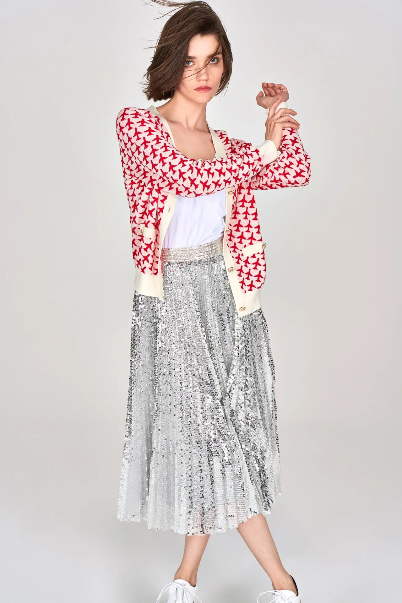 Silver Sequin Midi Skirt