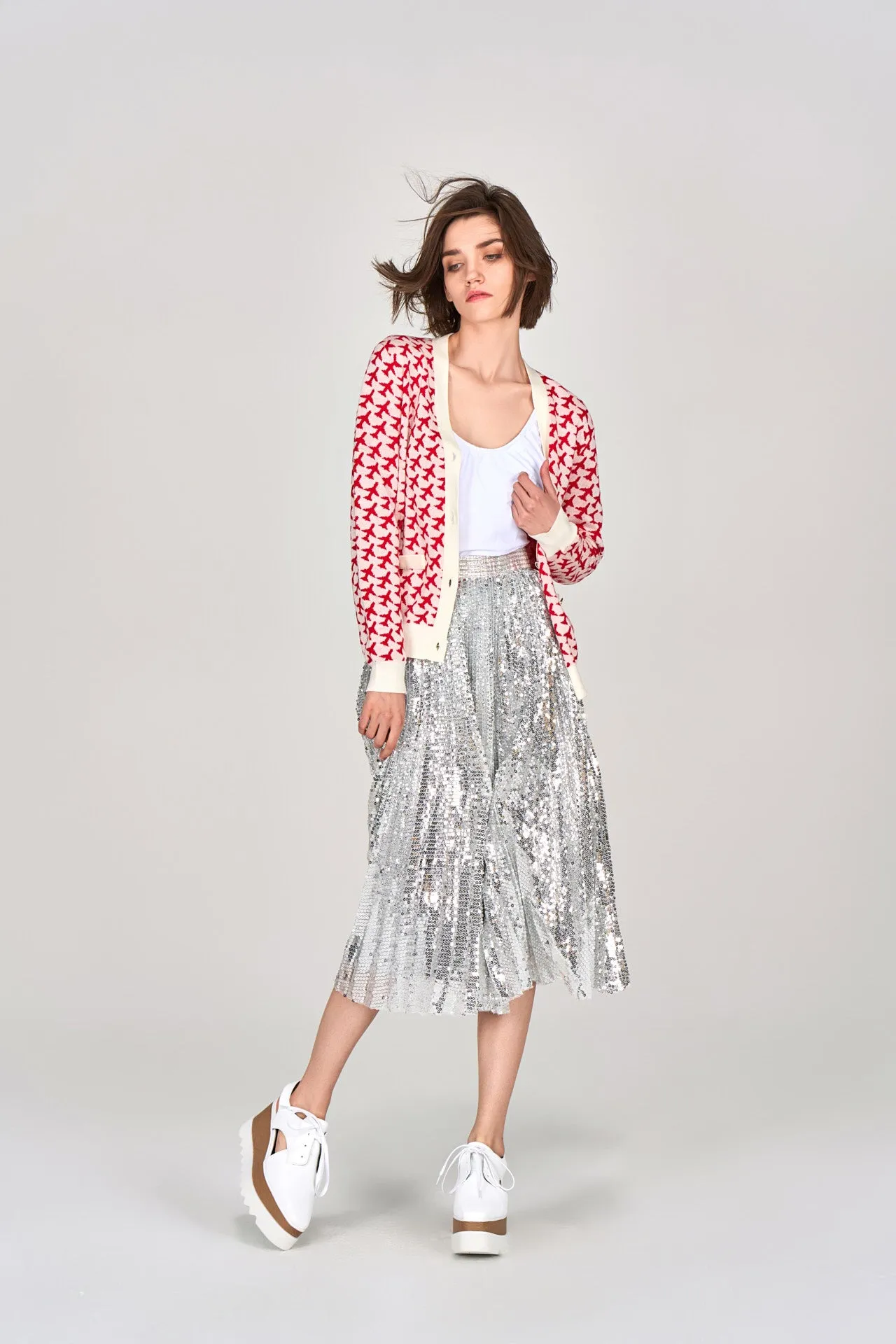 Silver Sequin Midi Skirt