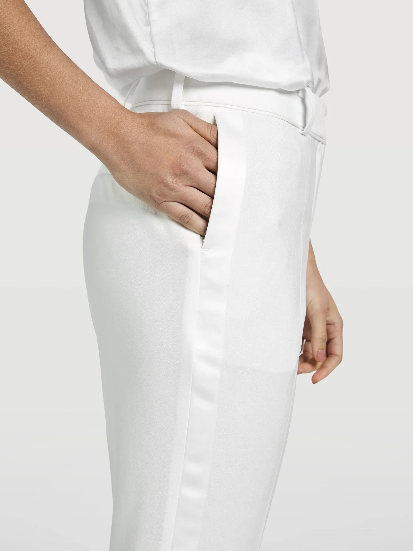 Slim Fit White Tuxedo Trousers