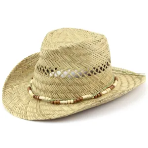 Straw Cowboy Hat with Wood Bead Band