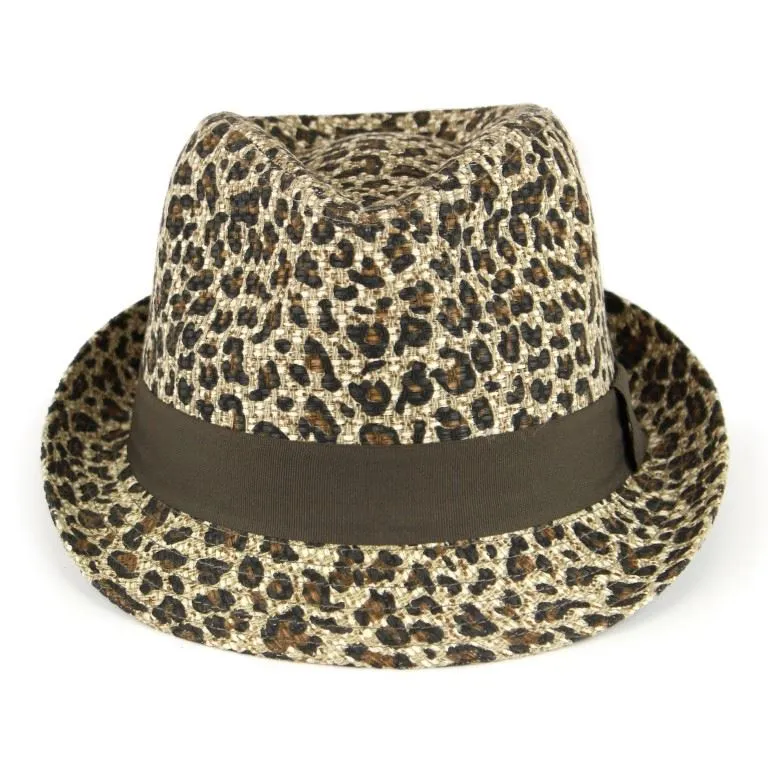 Straw Paper Trilby Hat - Leopard Print